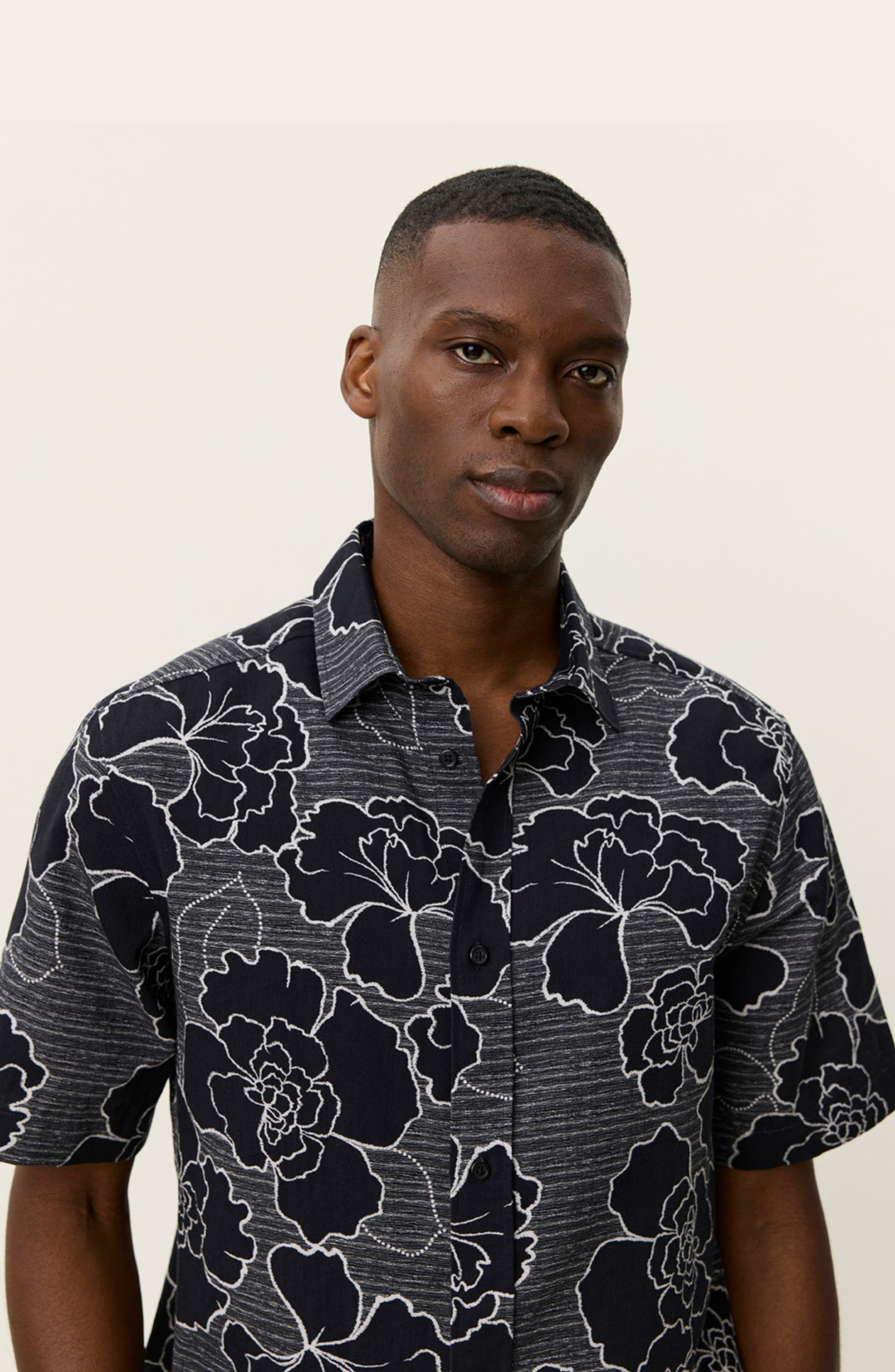 Charlie Poppy Pattern Short Sleeve Knit Cotton Blend Button-Up Shirt - image 2