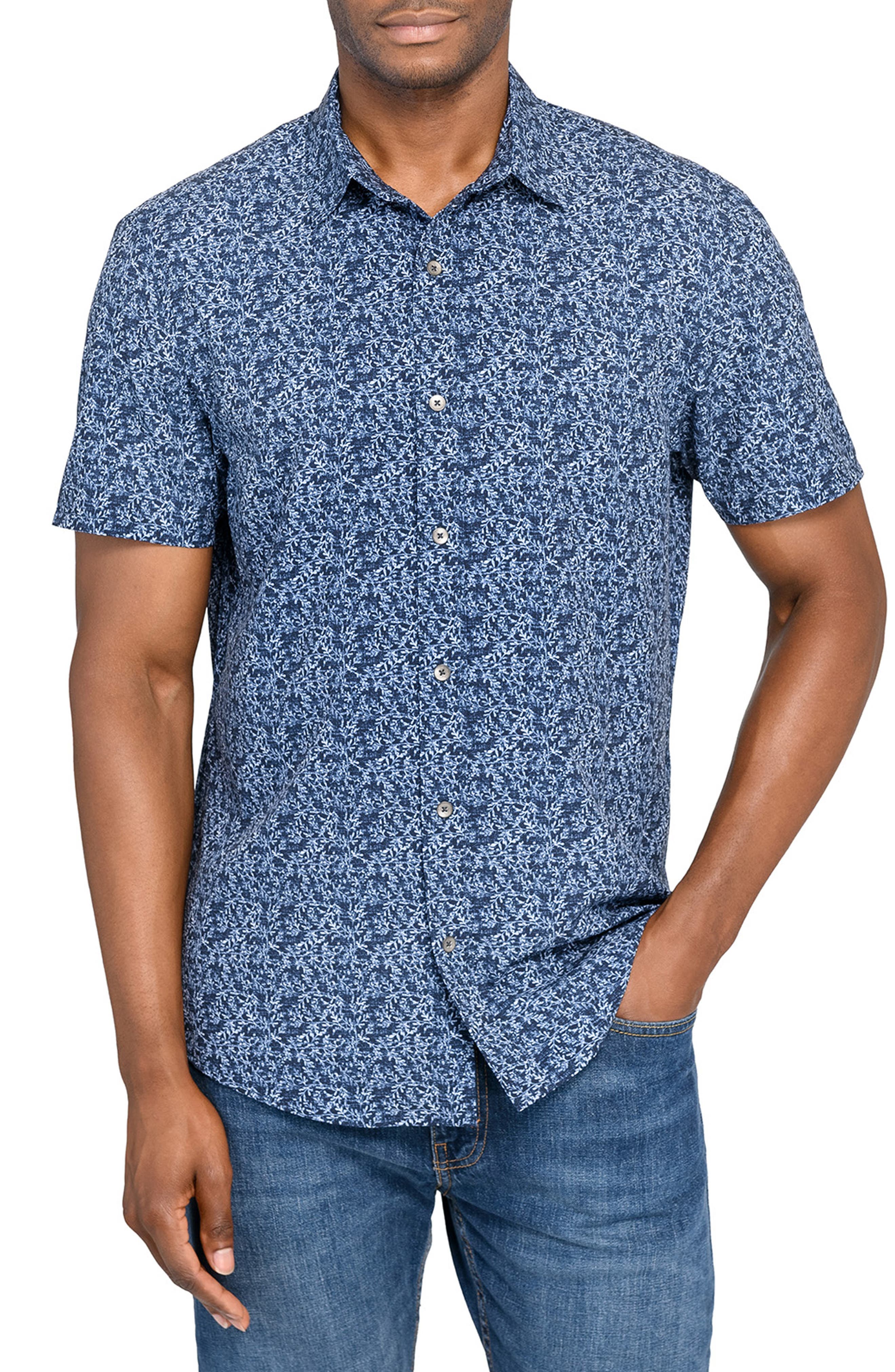 Slim Fit Floral Stem Short Sleeve Performance Button-Up Shirt - image 1