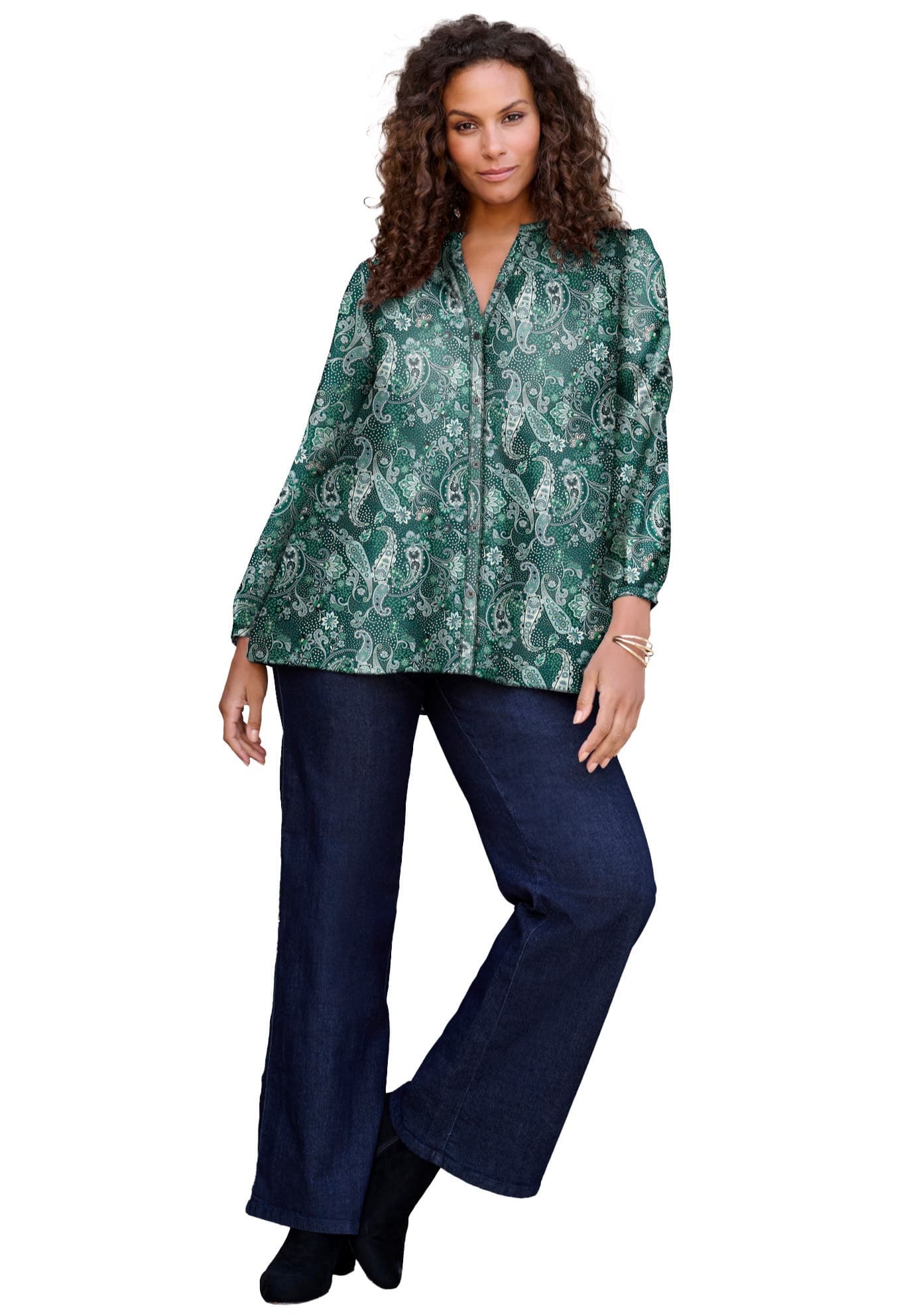 Buttoned V-Neck Blouse - image 1