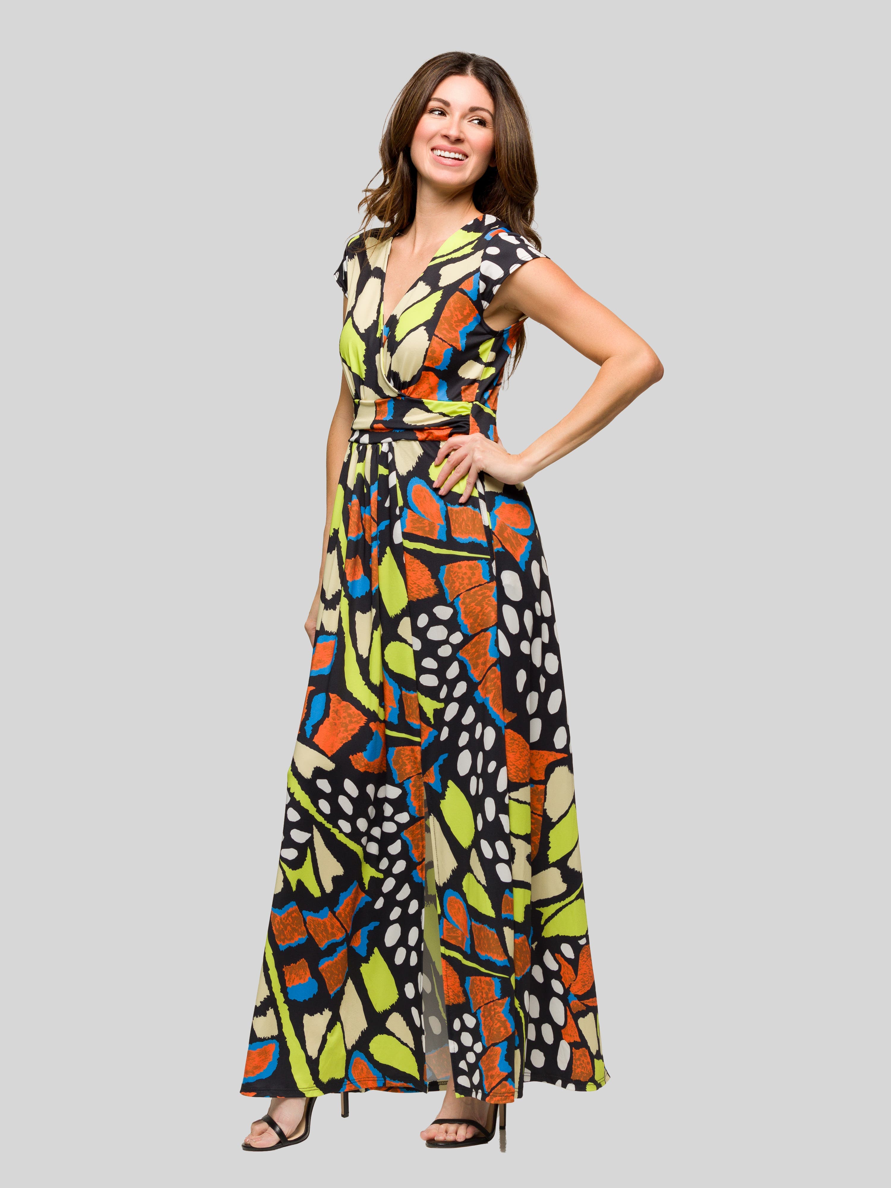 Cap Sleeve Black and White V-Neck Knee Length Pocket Dress - image 2