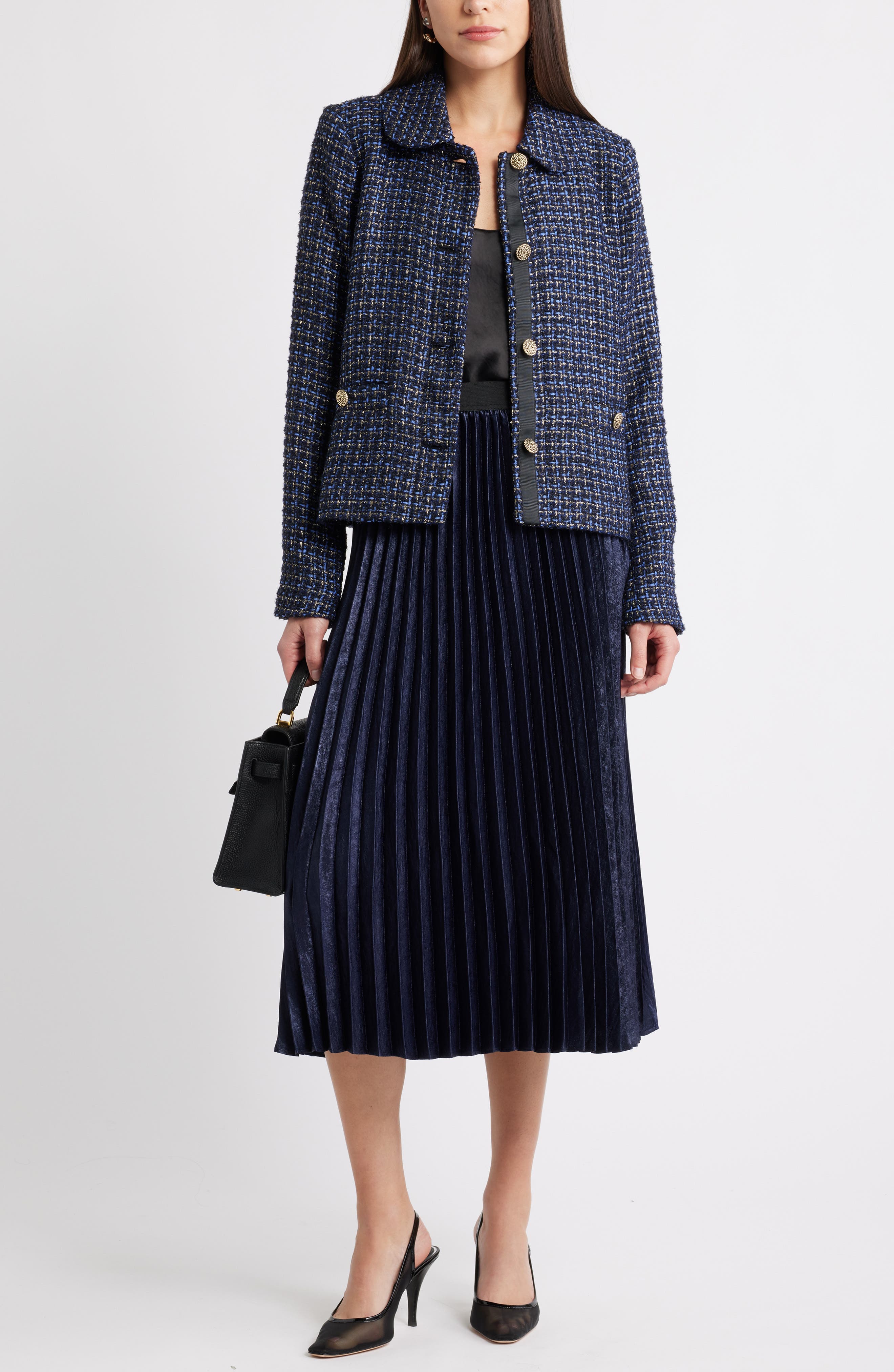 Pleated Metallic Midi Skirt - image 4