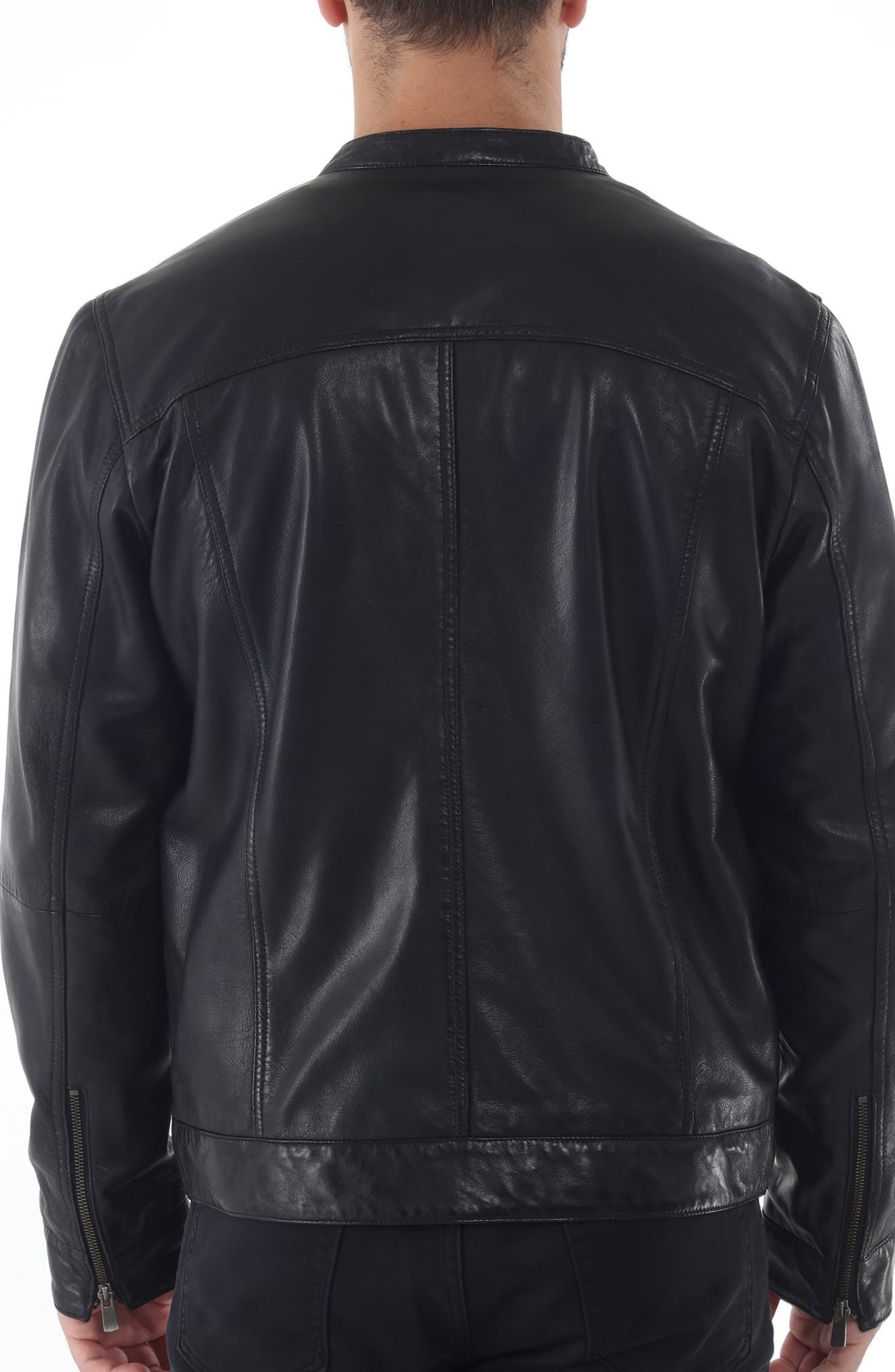 Band Collar Leather Trucker Jacket - image 2