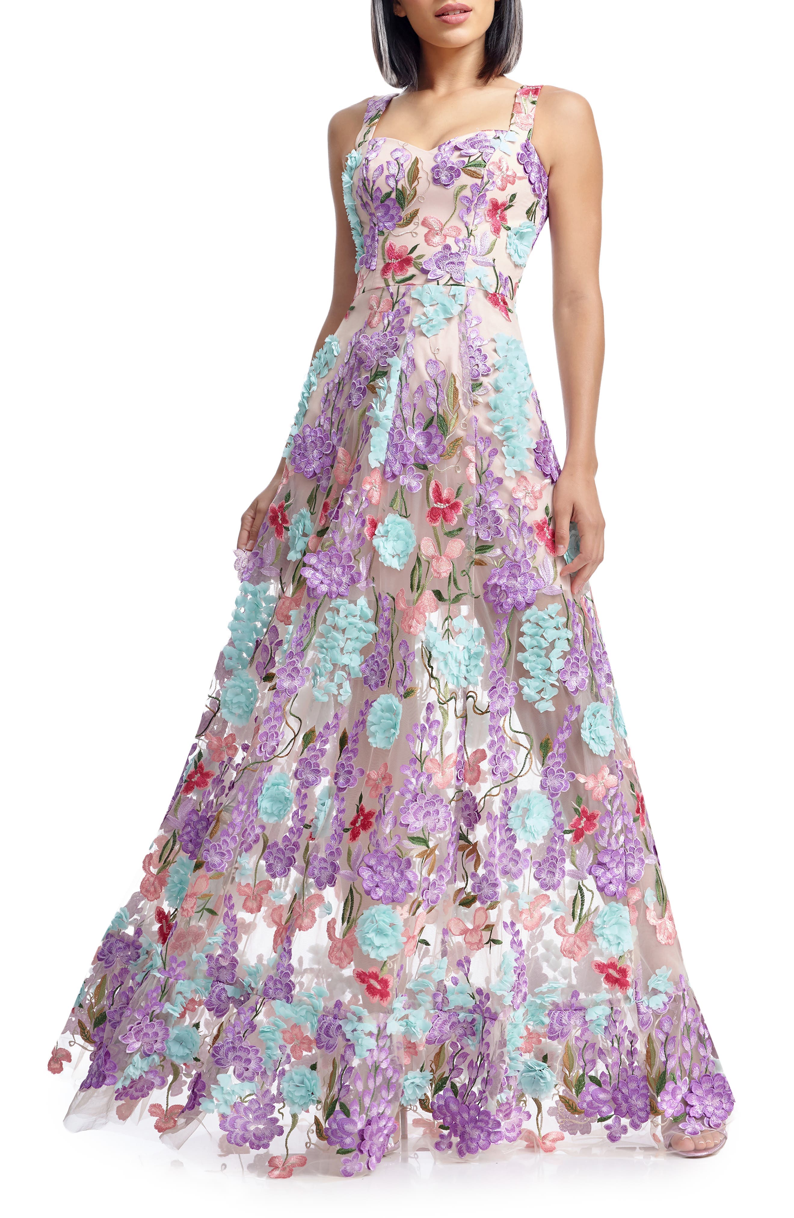 Anabel Floral Applique Chiffon Gown - image 1