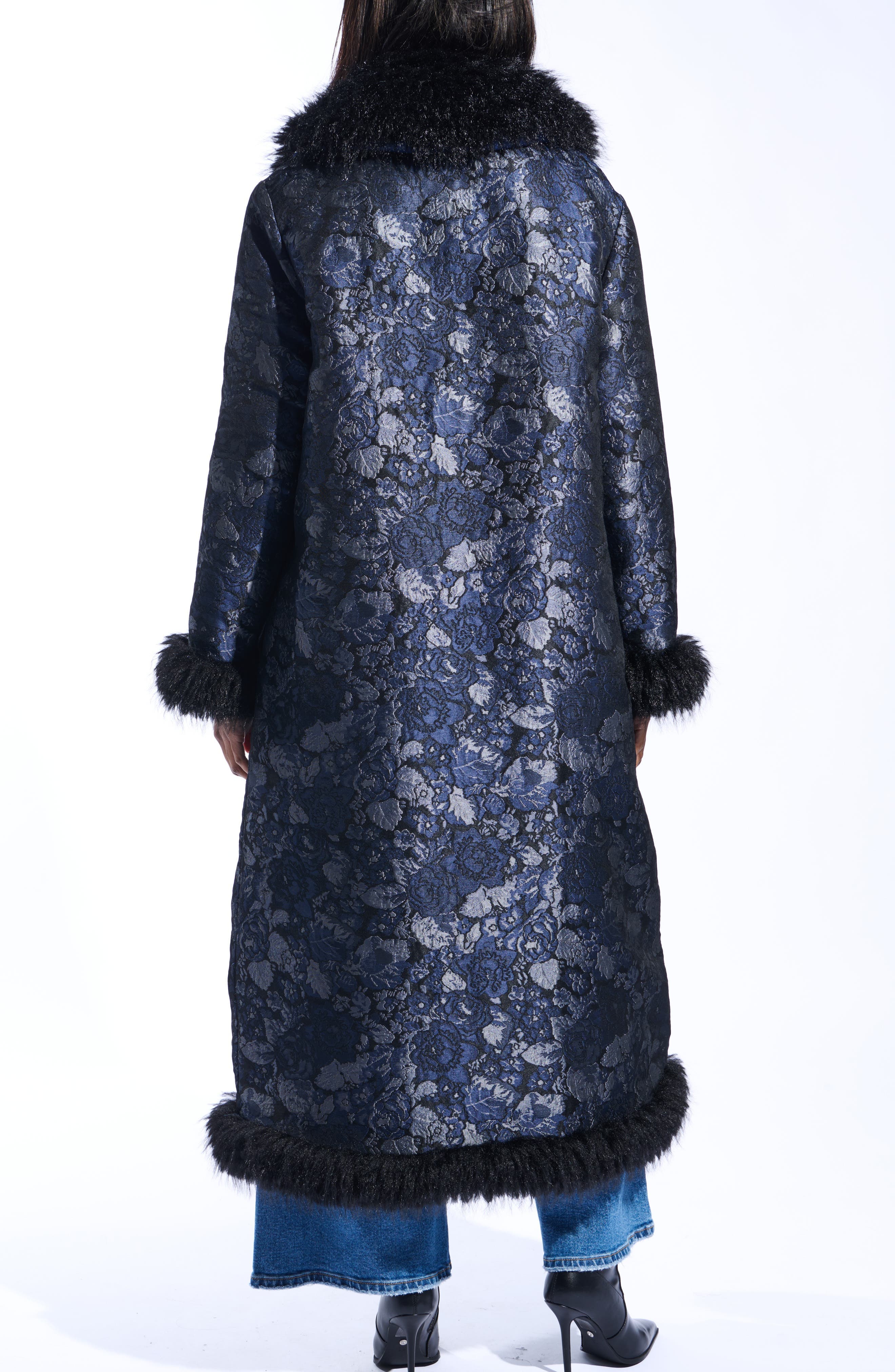 Ilsa Faux Fur Trim Jacquard Coat - image 2