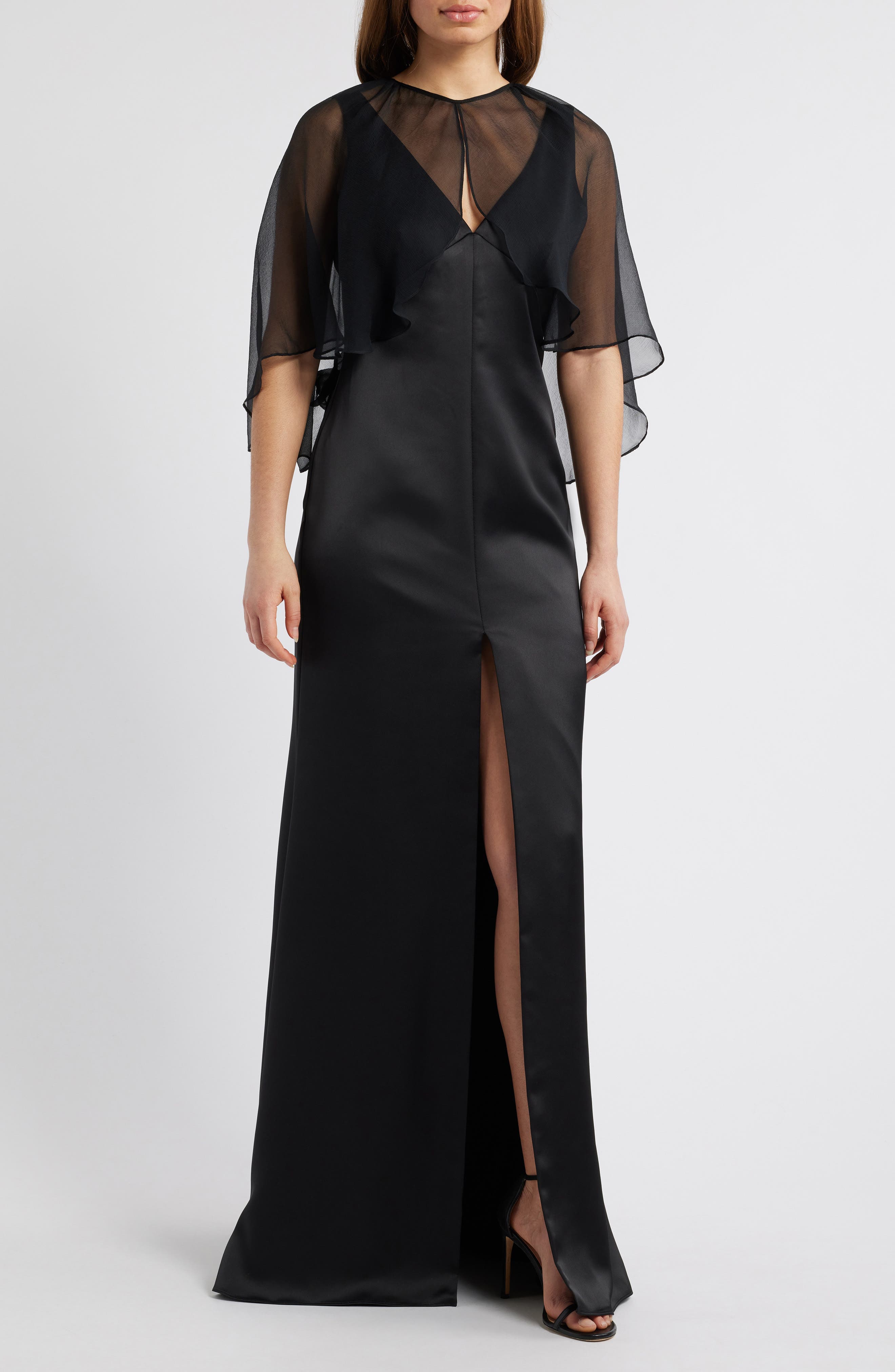 Sleeveless Satin Trumpet Gown with Silk Cape - image 1