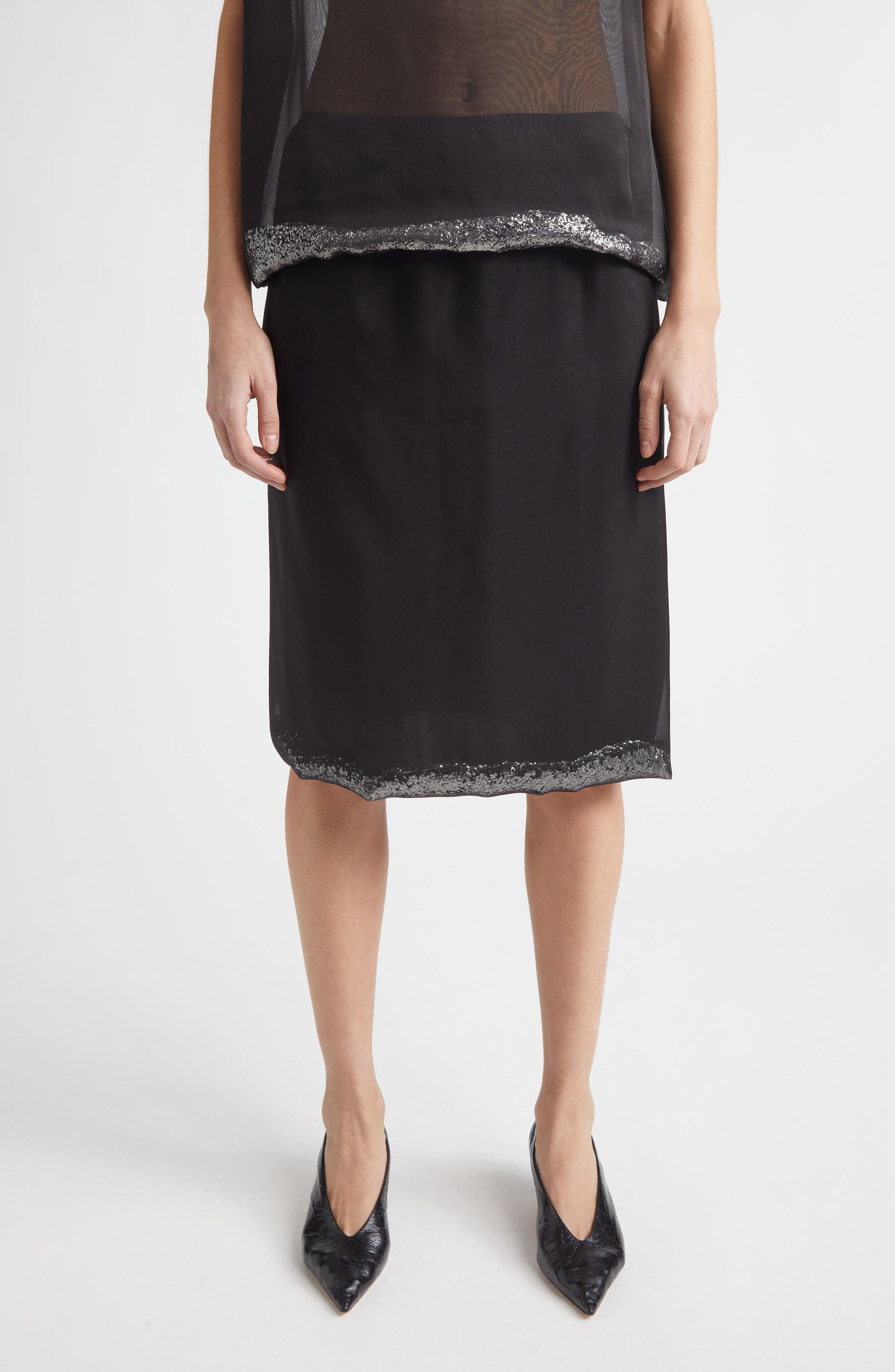 Sidney Glitter Hem Sheer Silk Skirt - image 1