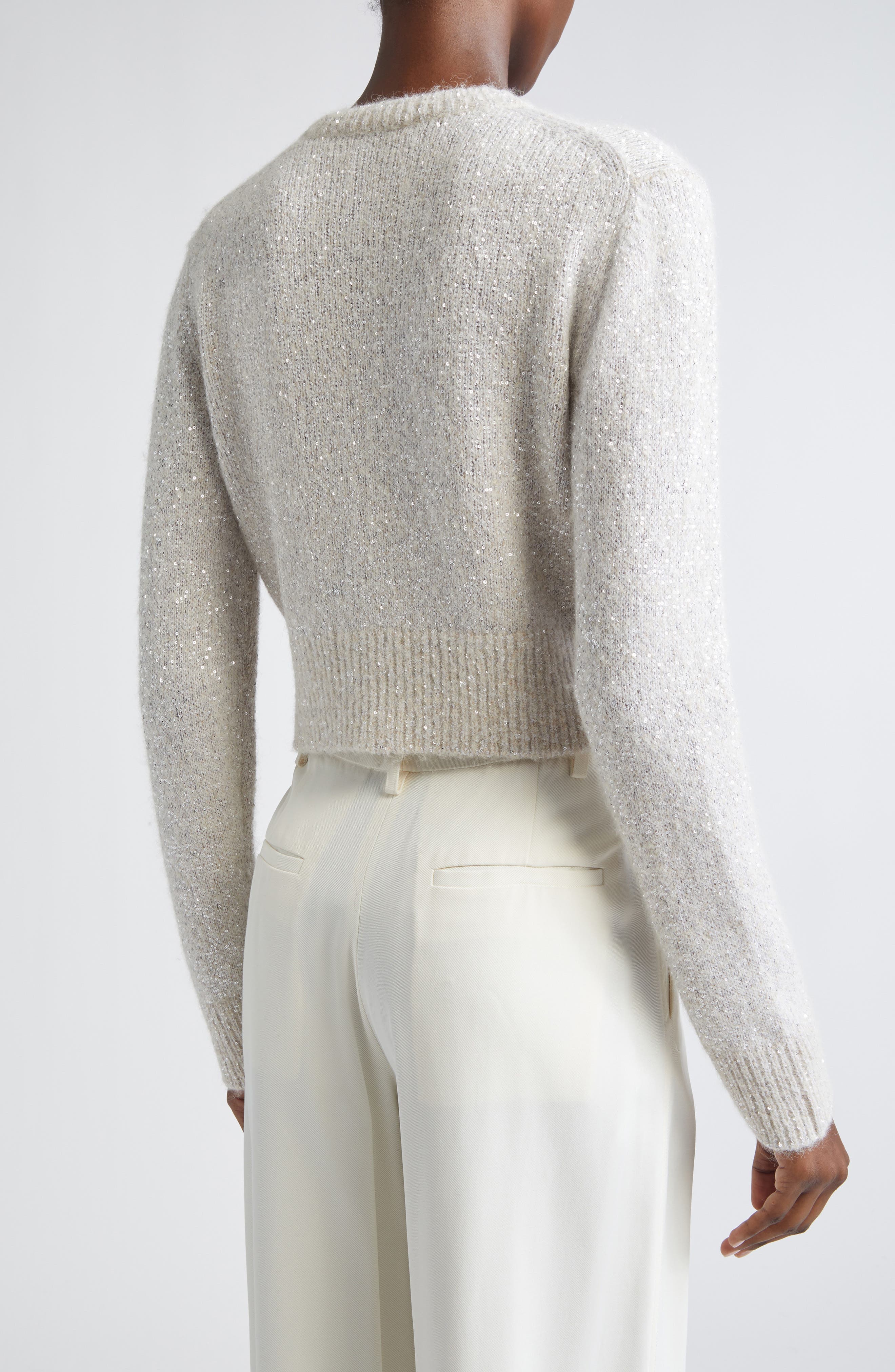 Crystal & Sequin Embellished Alpaca Blend Crop Cardigan - image 2