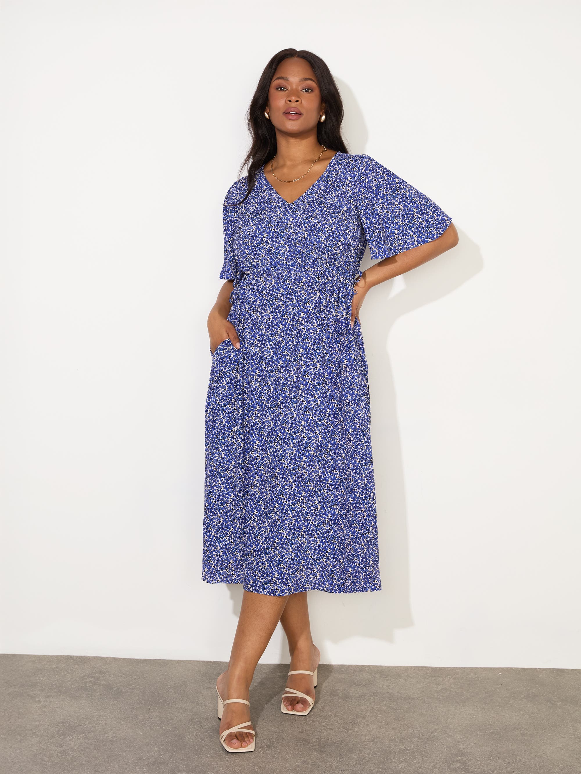 Ditsy Angel Sleeve Midi Dress - image 1