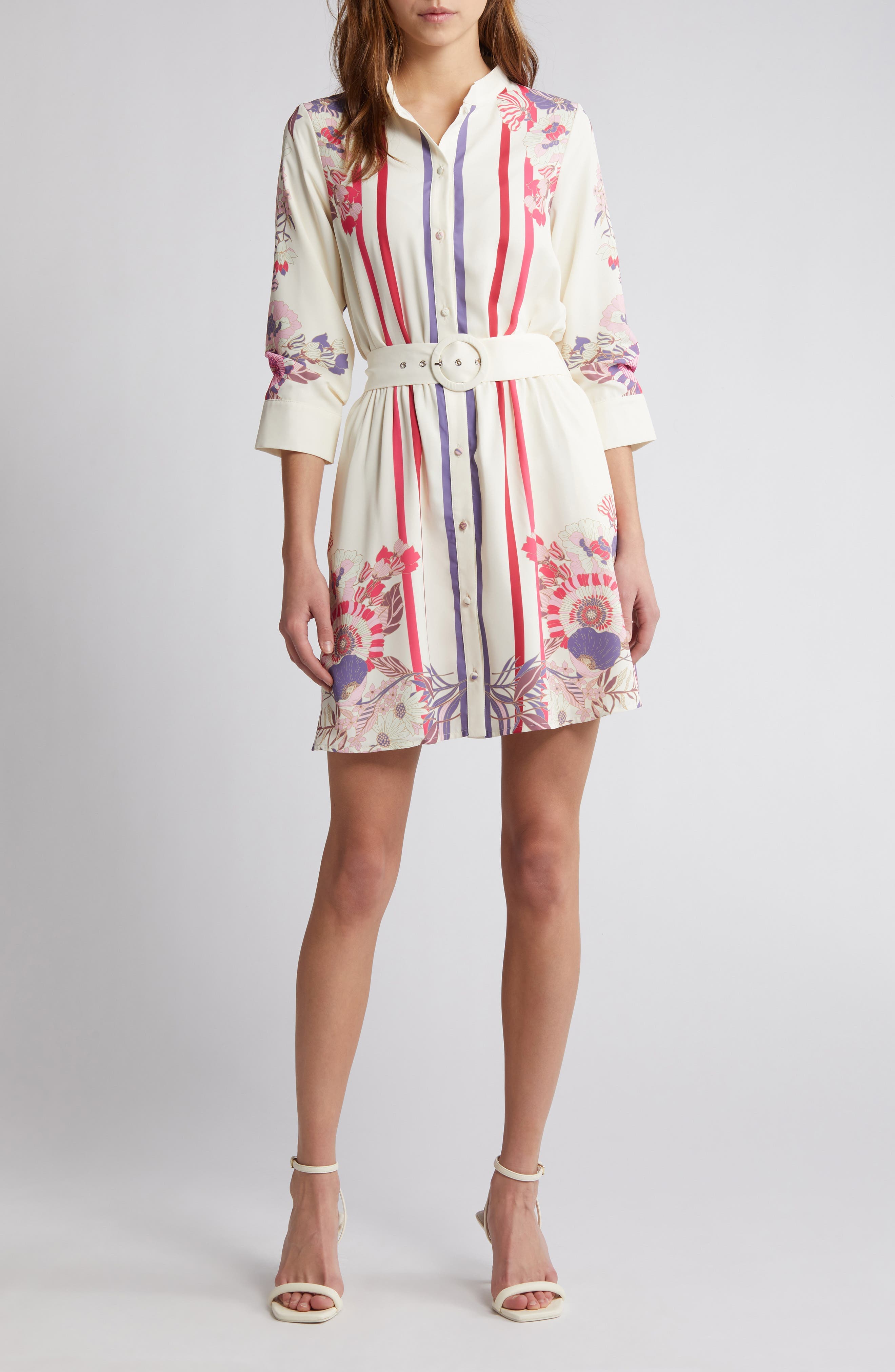 Suzette Mixed Print Mini Shirtdress - image 1