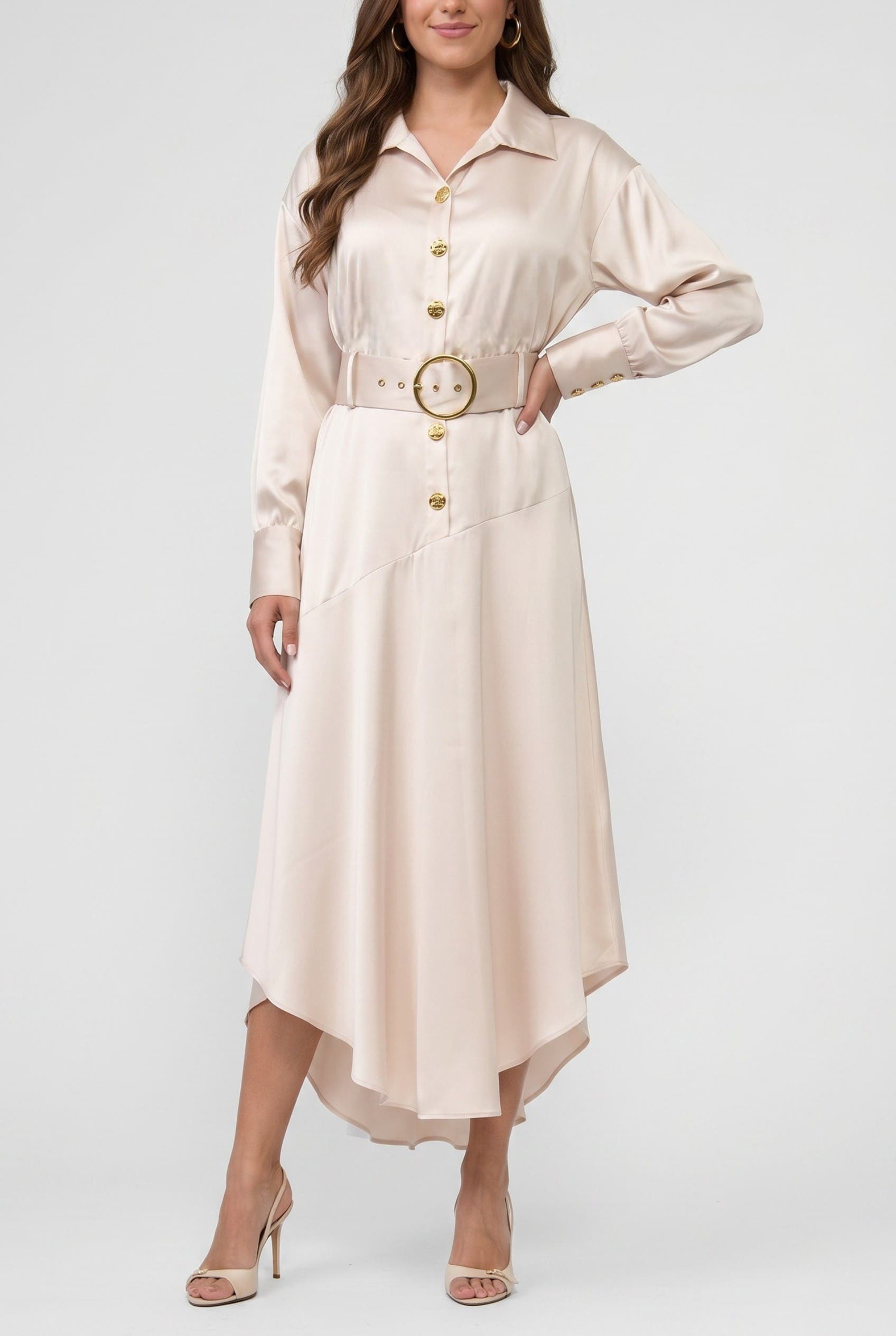 Gilian Long Sleeve Satin Shirt Dress - image 1