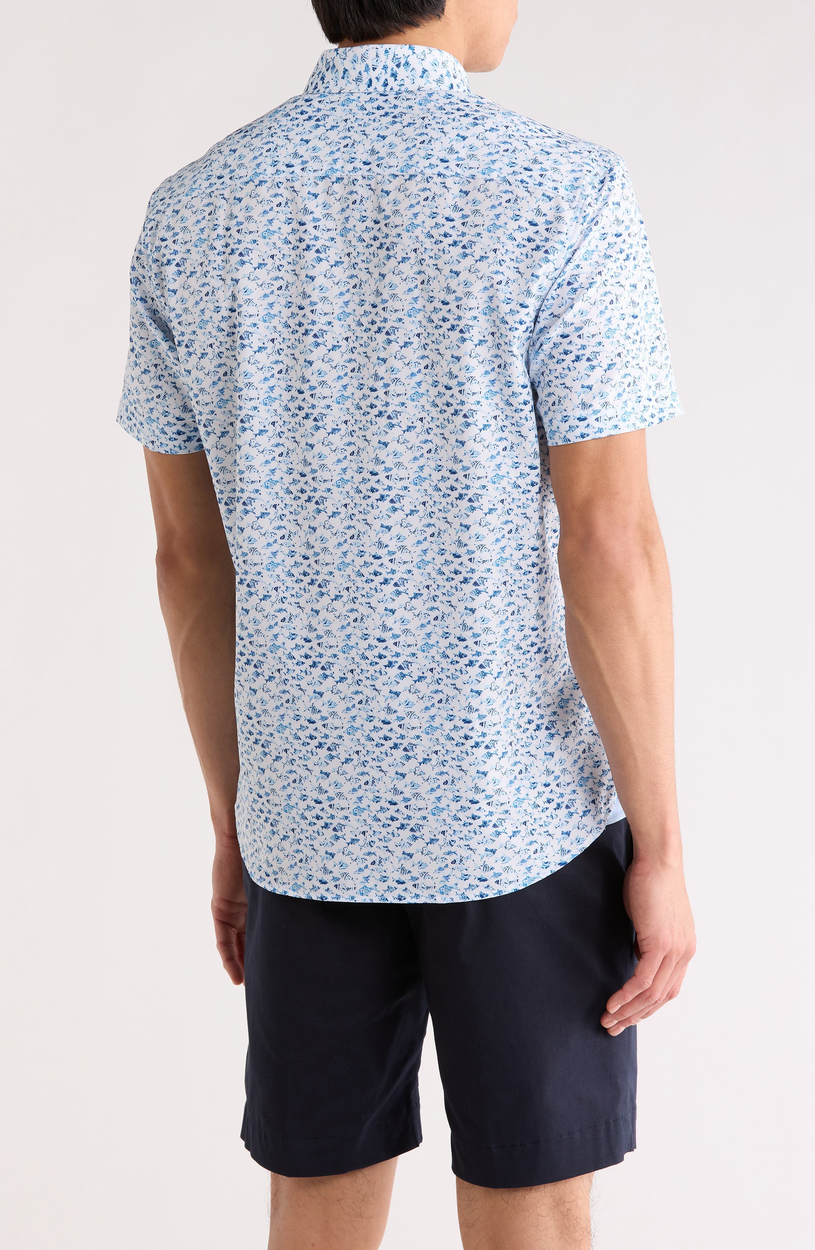 Slim Fit Fish Floral Print Short Sleeve Button-Down Shirt - image 2