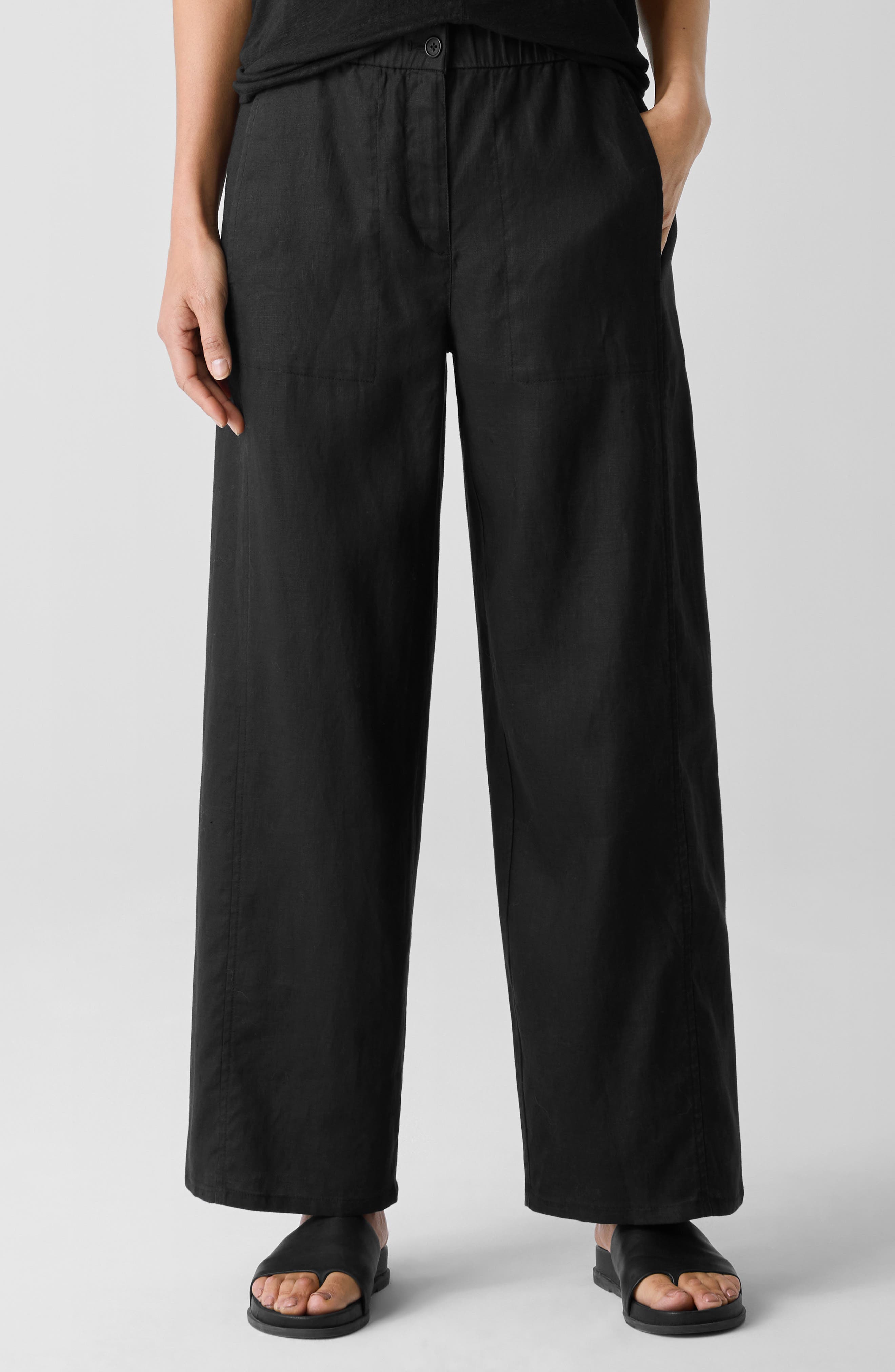 Wide Leg Organic Linen Ankle Pants - image 1