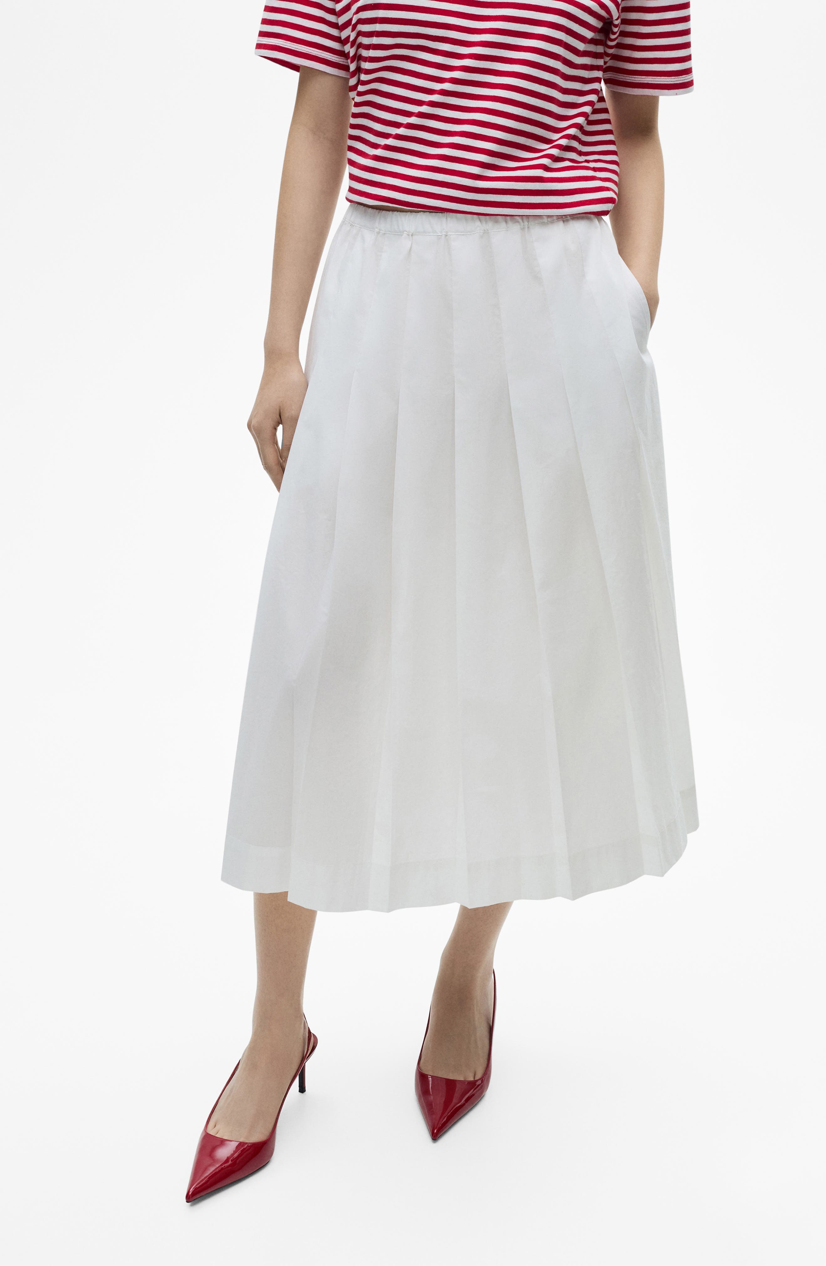 Pleated Cotton Midi Skirt - image 1