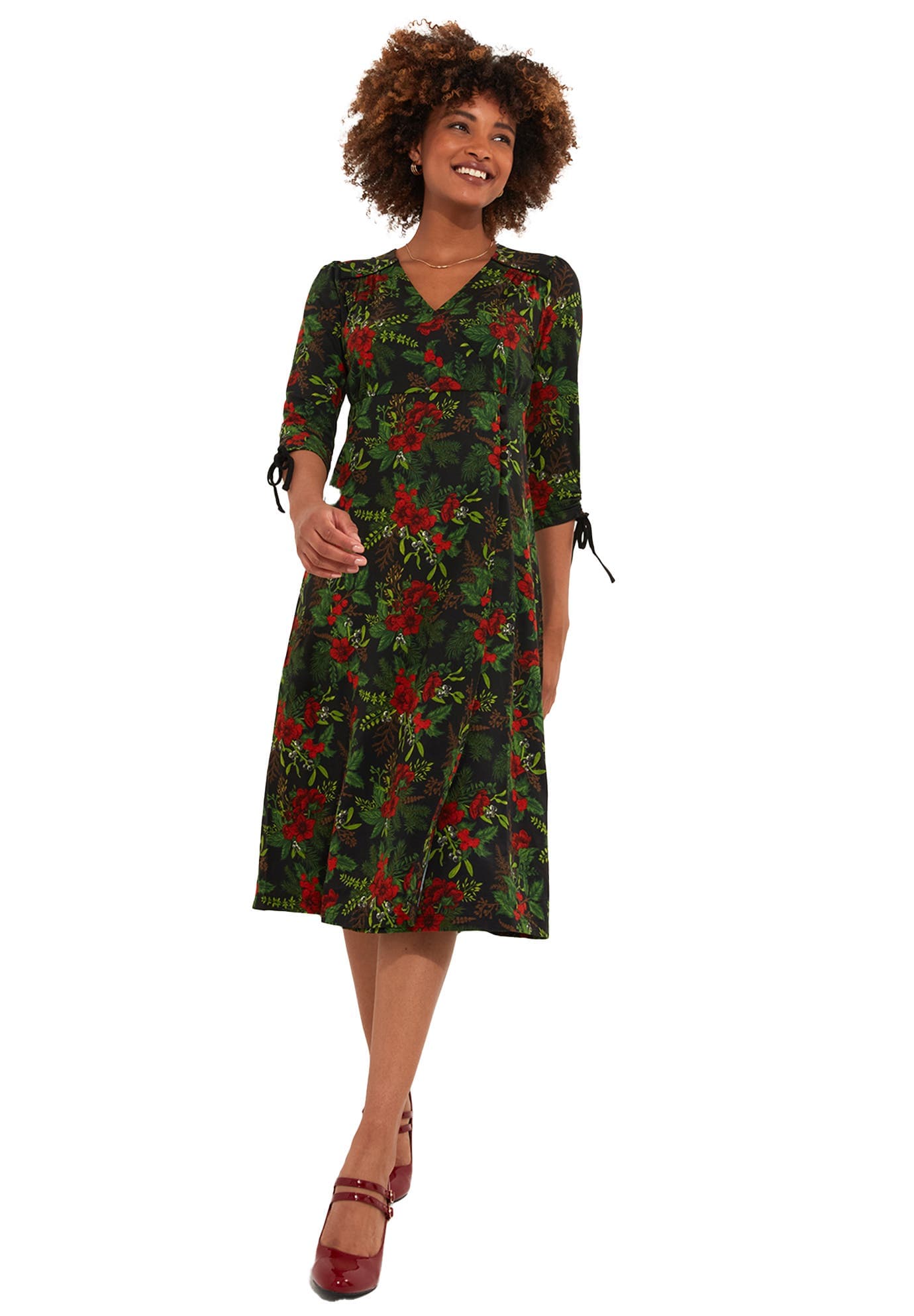 Stretch Knit Faux Wrap Midi Dress - image 1