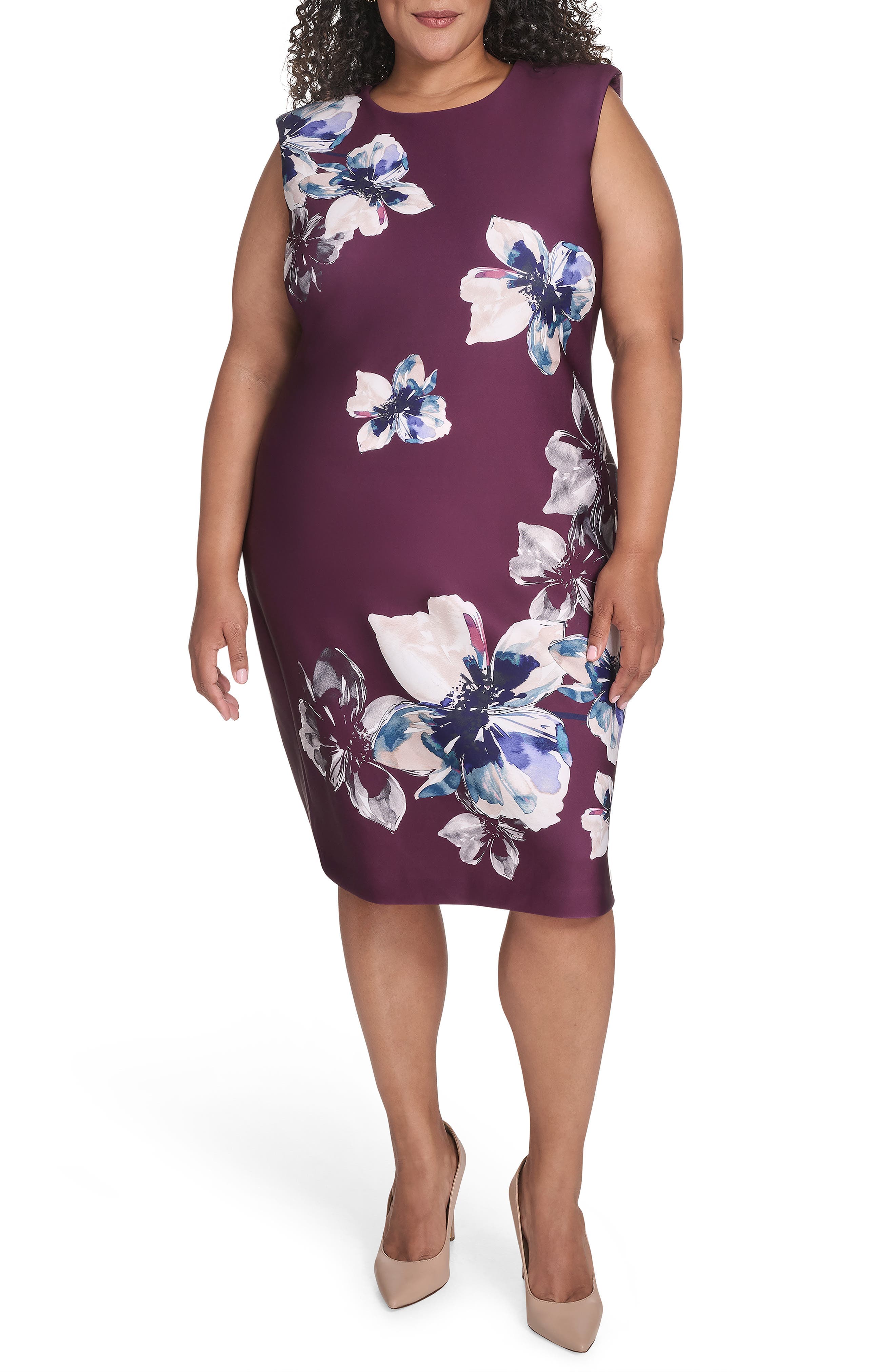 Floral Sleeveless Scuba Sheath Dress - image 1
