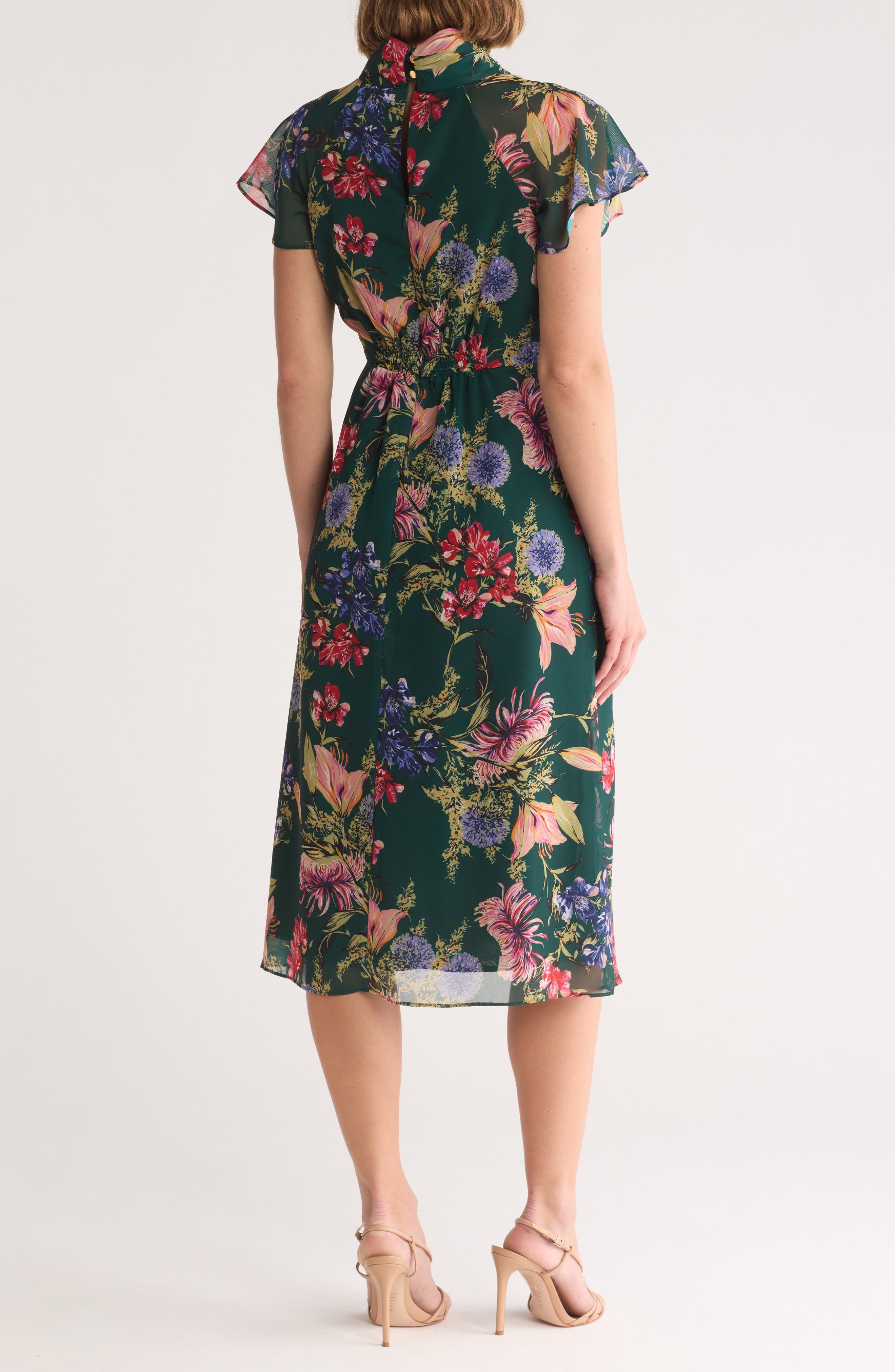 Floral Short Sleeve Chiffon Midi Dress - image 2
