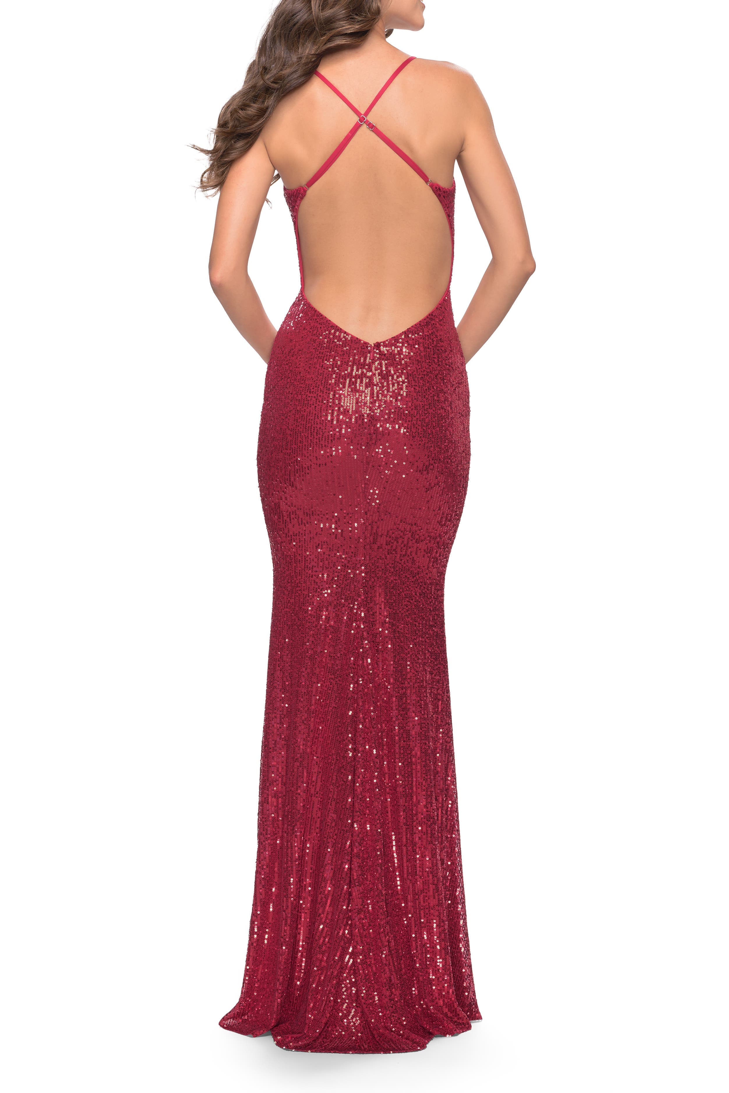 Sequin Long Dress with V Neckline and Open Low Back - image 2