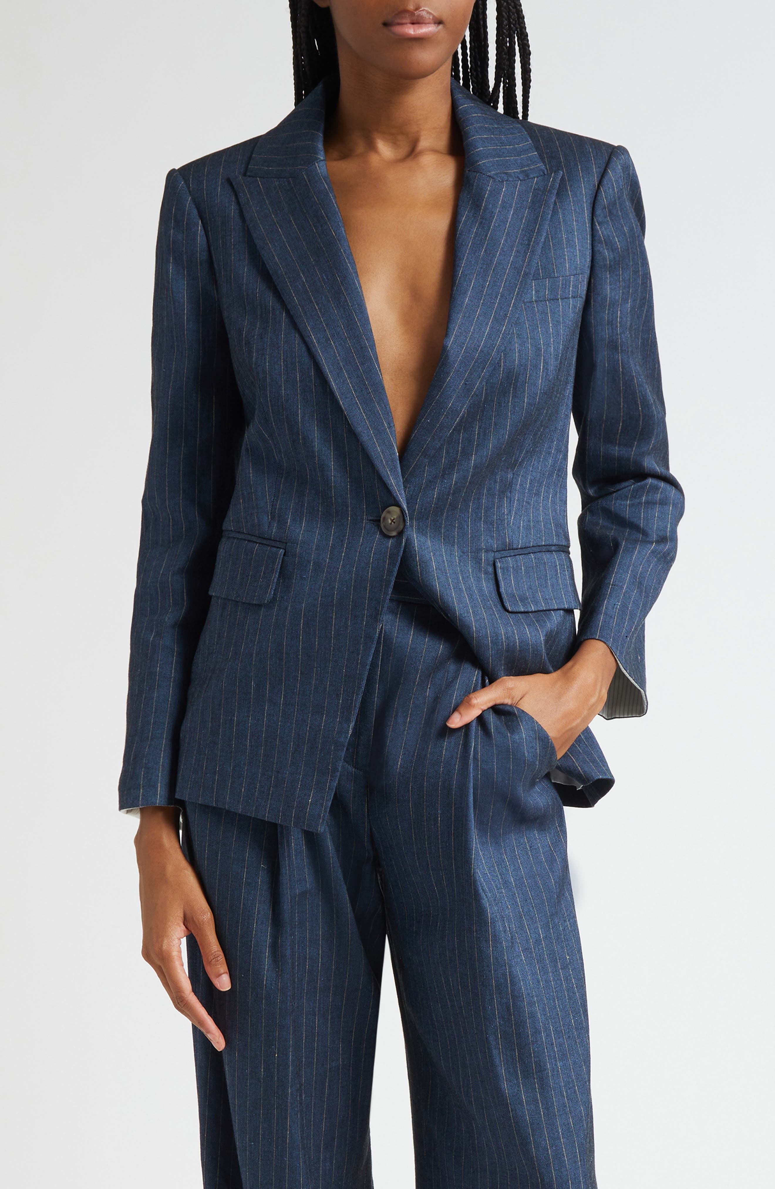 Obie Pinstripe Linen Blend Dickey Jacket - image 1