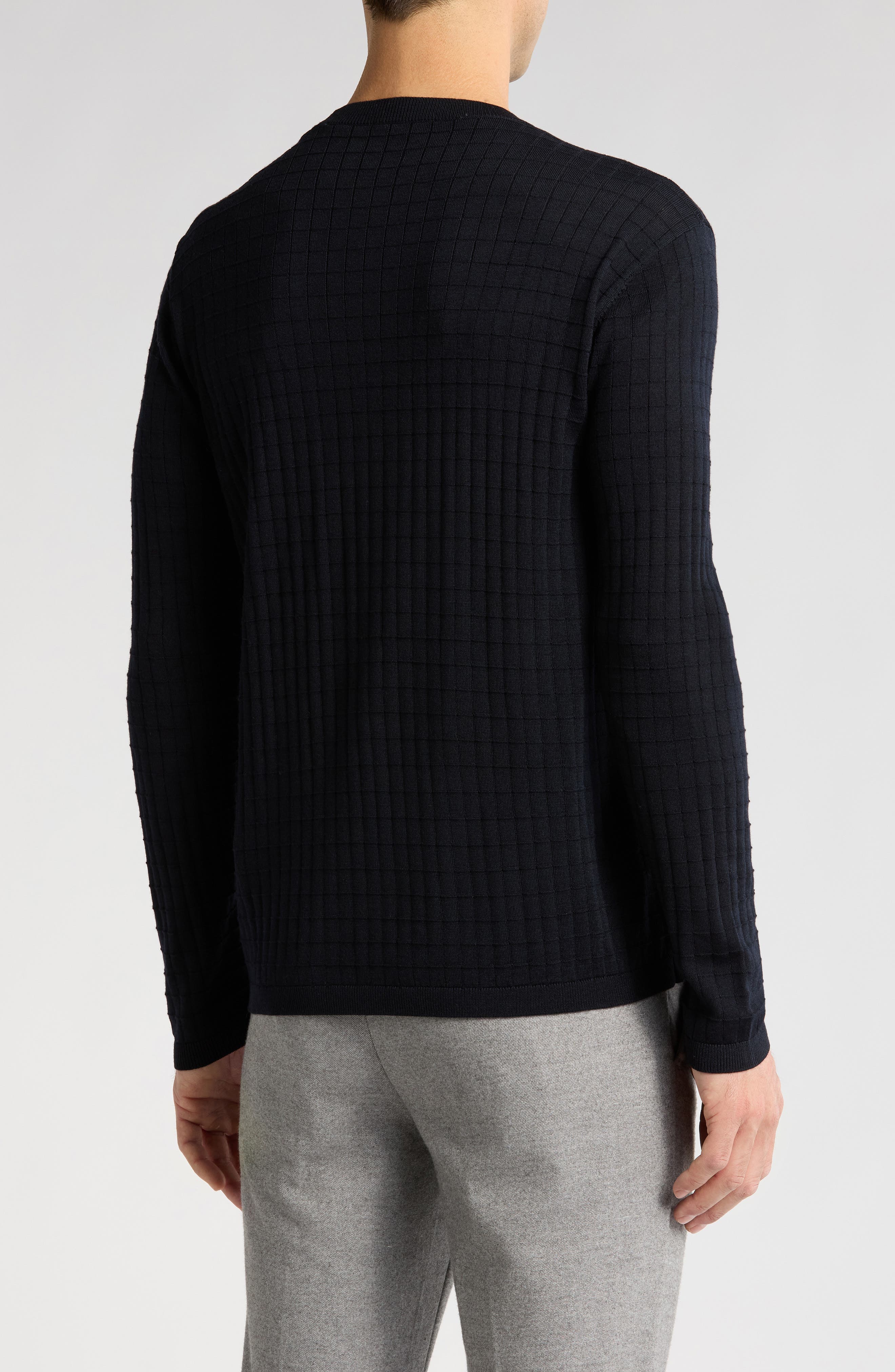 Tonal Textured Virgin Wool Crewneck Sweater - image 2