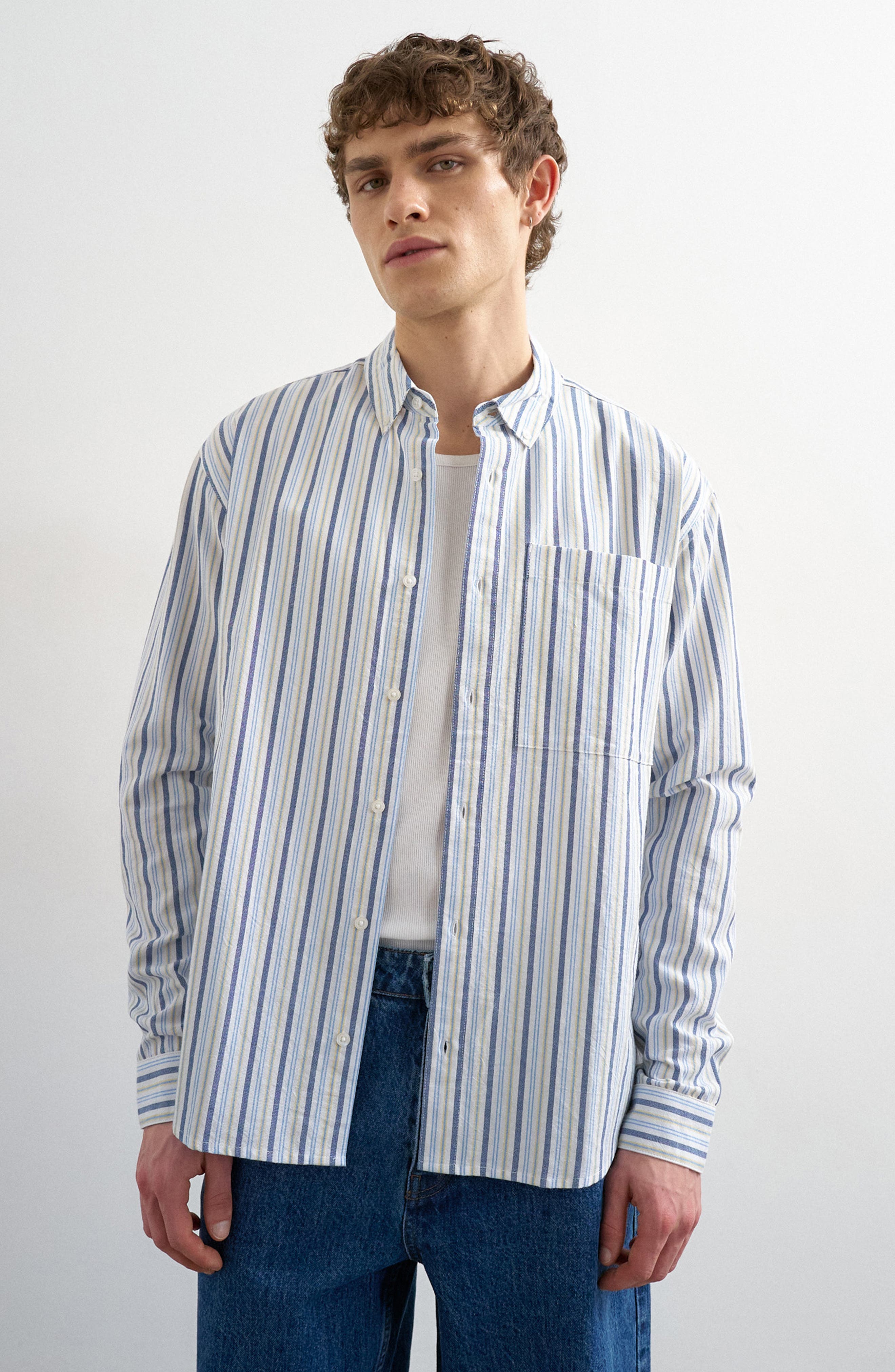 Relaxed Fit Stripe Cotton Button-Down Oxford Shirt - image 1