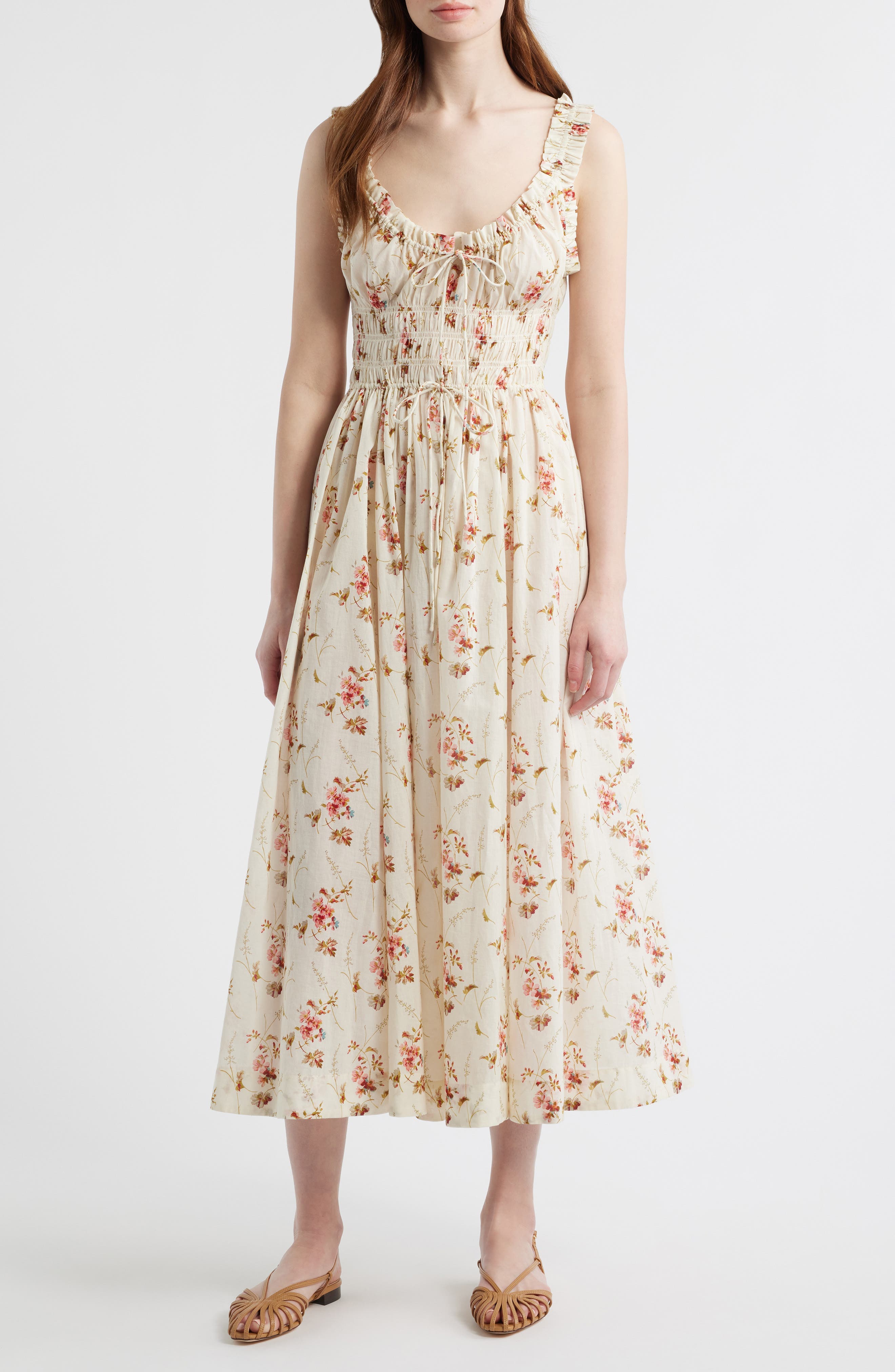 Emmaretta Floral Shirred Organic Cotton Voile Dress - image 1