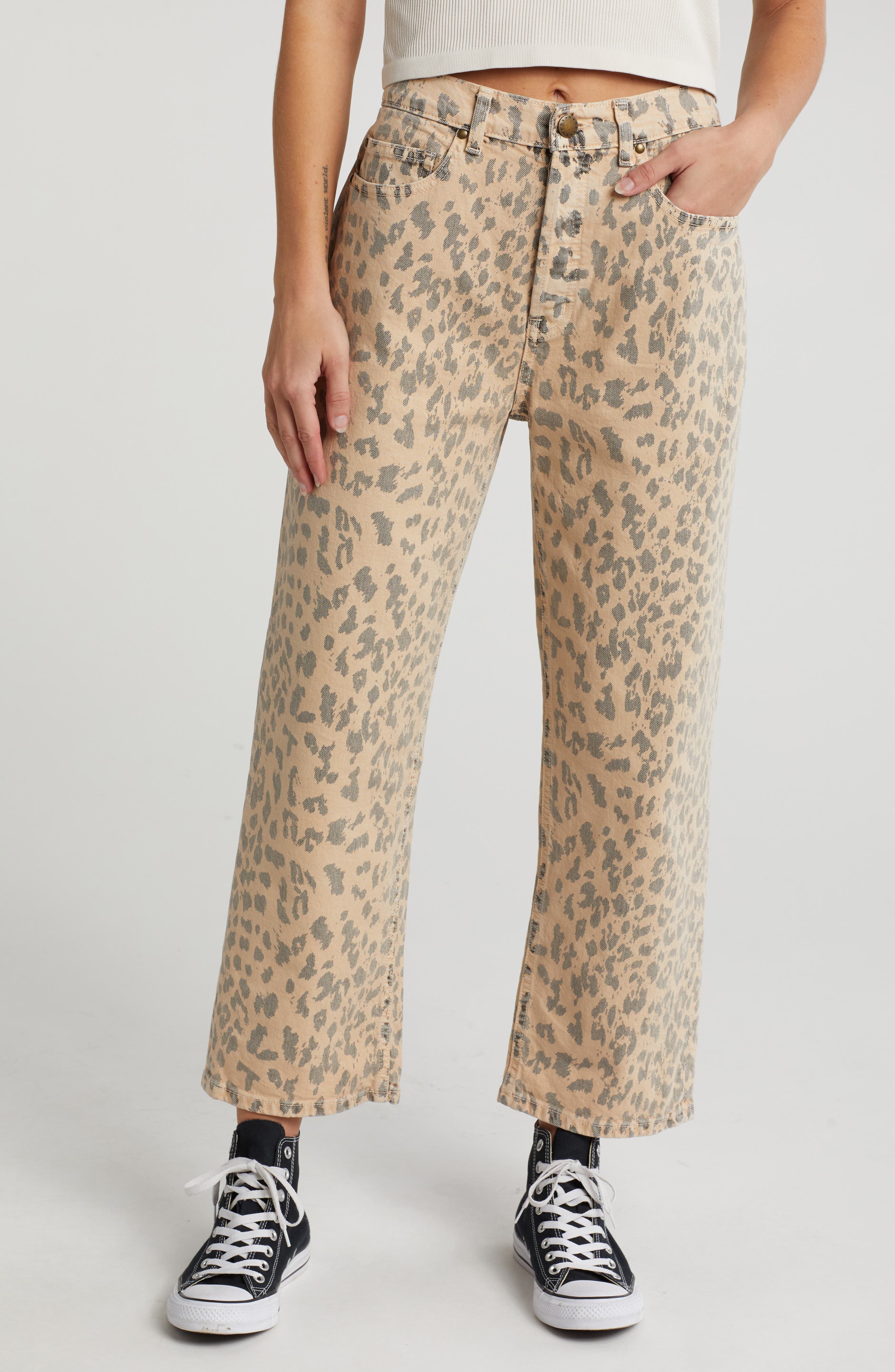 The Wayne Leopard Print Crop Straight Leg Jeans - image 1