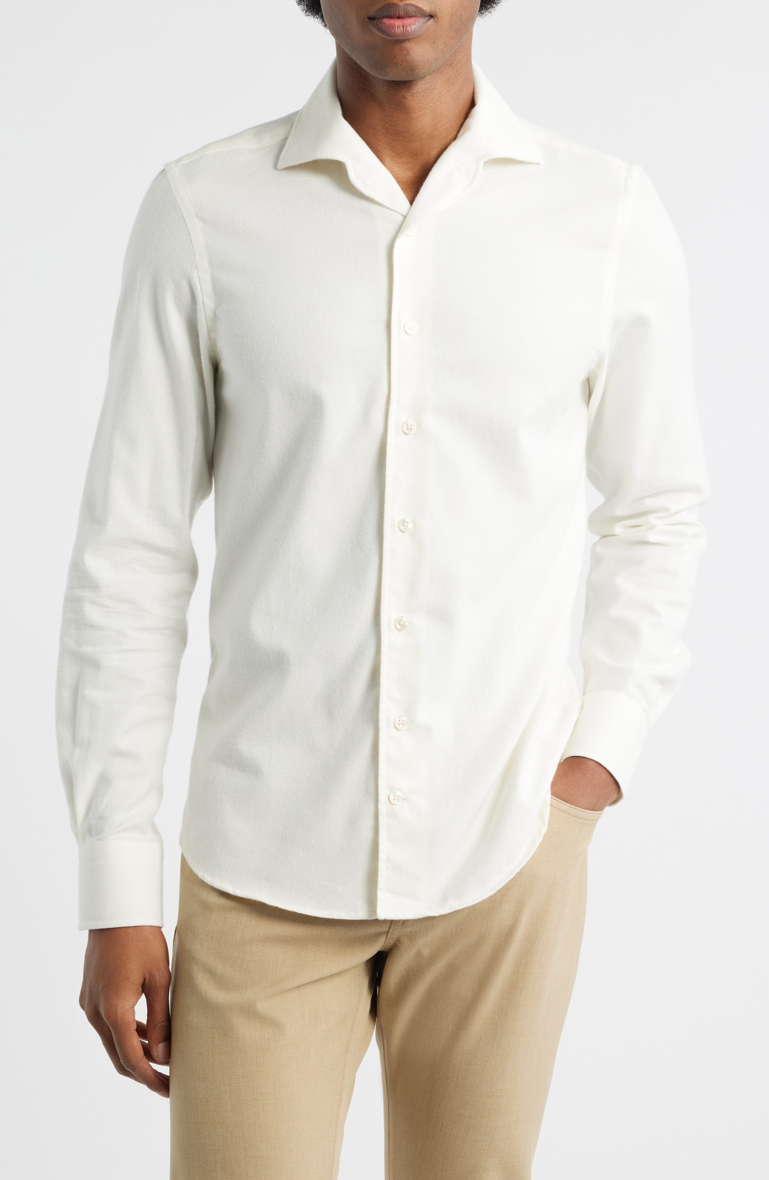 Slim Fit Camp Collar Cotton & Cashmere Flannel Button-Up Shirt - image 3