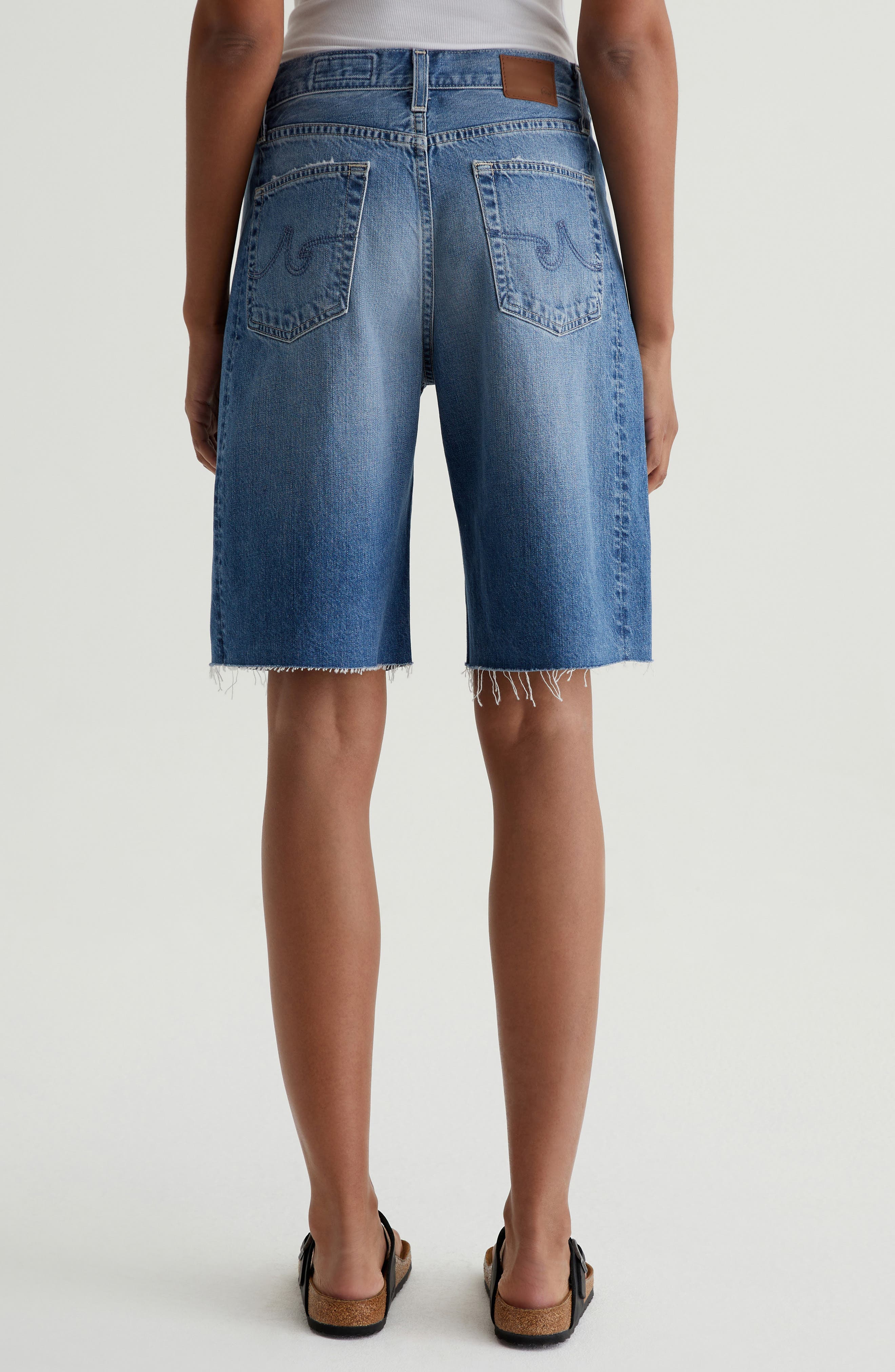 Hattie Raw Hem High Waist Long Denim Barrel Shorts - image 2