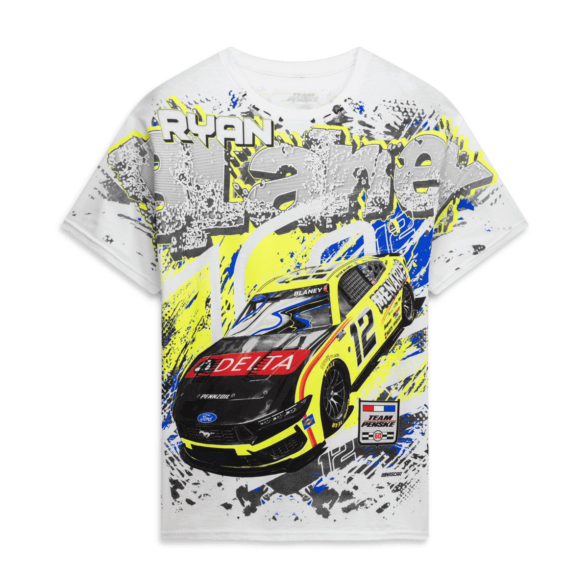 Men's Classic Ink White Ryan Blaney #12 Delta Total Print T-Shirt - image 2