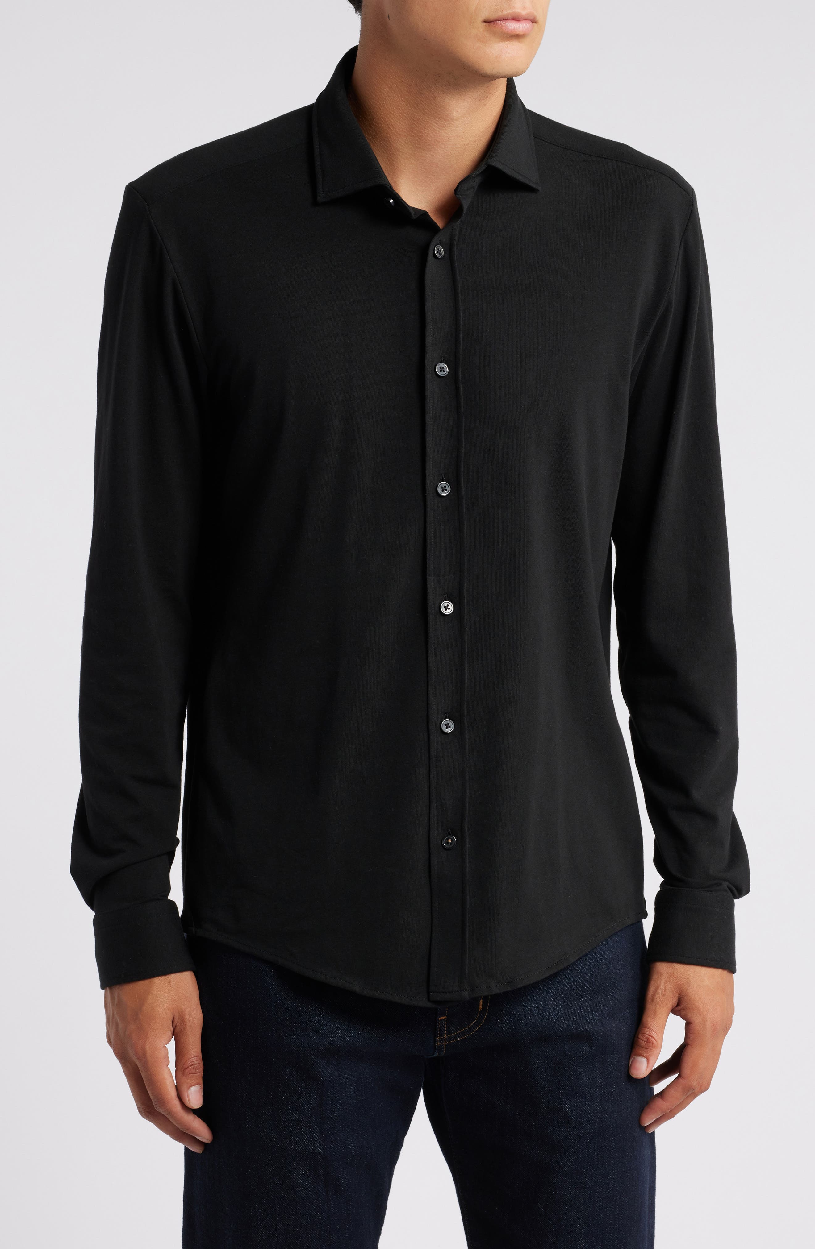 Roan Solid Stretch Cotton Button-Up Shirt - image 1