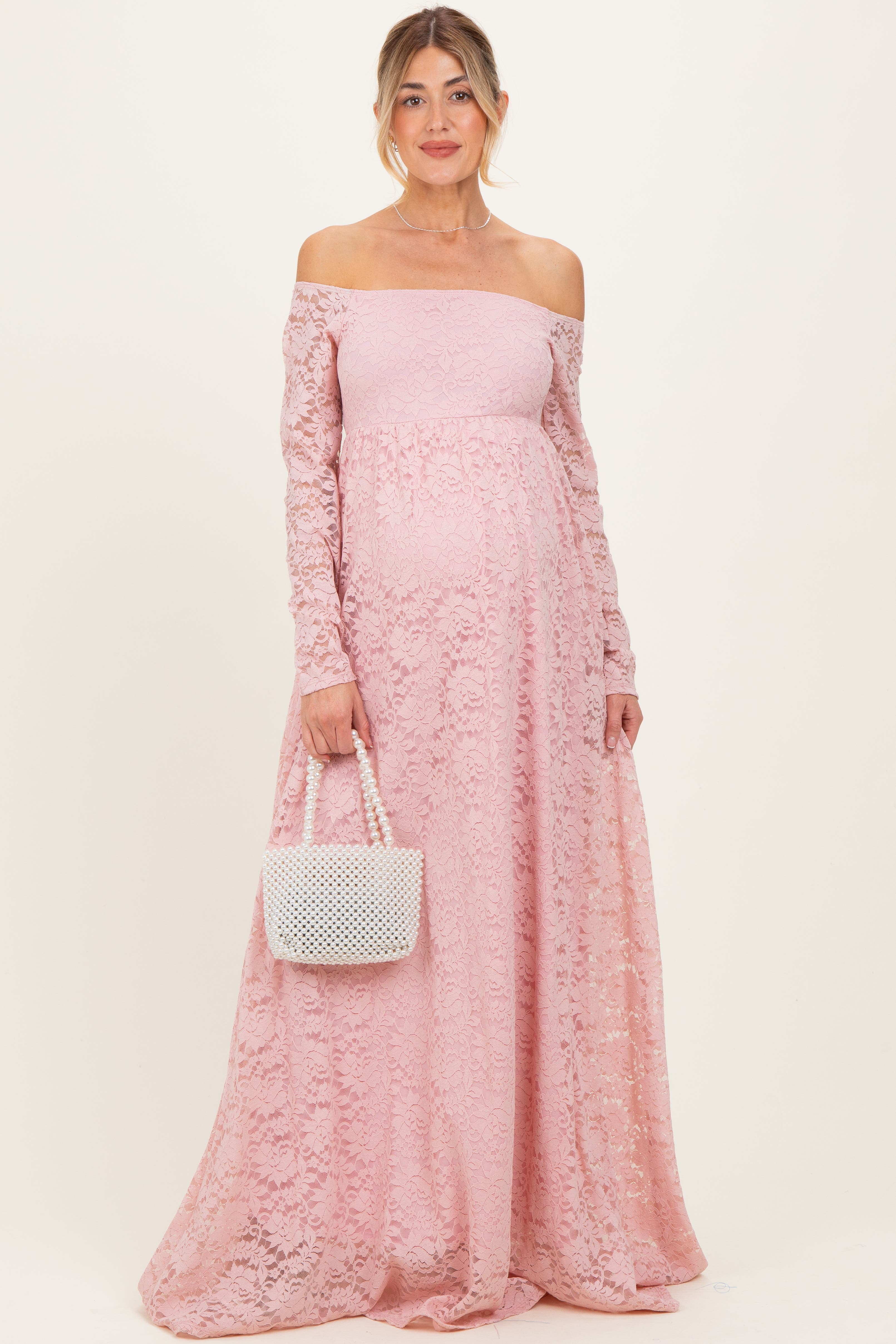 Floral Lace Long Sleeve Off Shoulder Maxi Dress - image 2