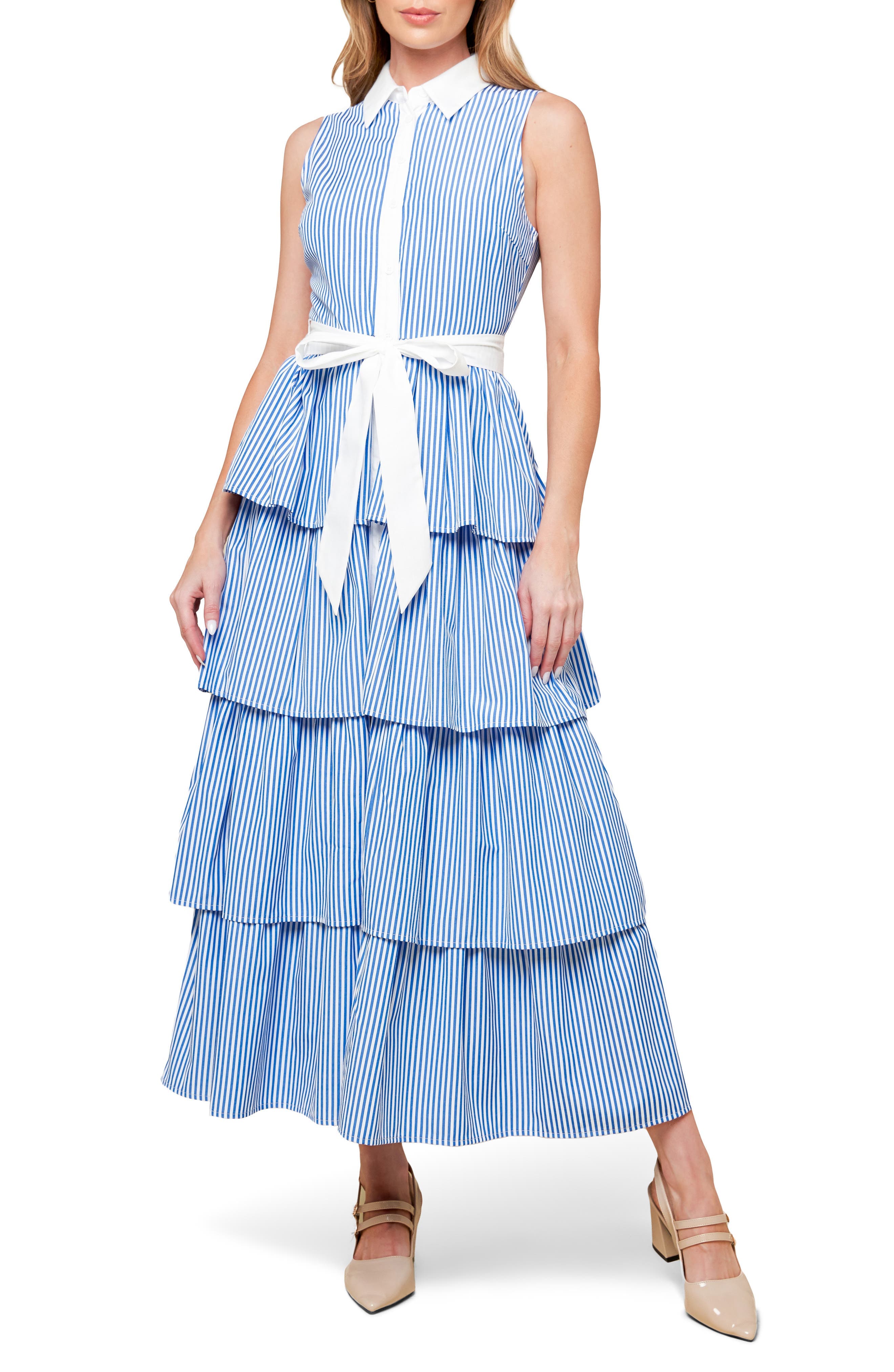 Stripe Sleeveless Tiered Maxi Shirtdress - image 1
