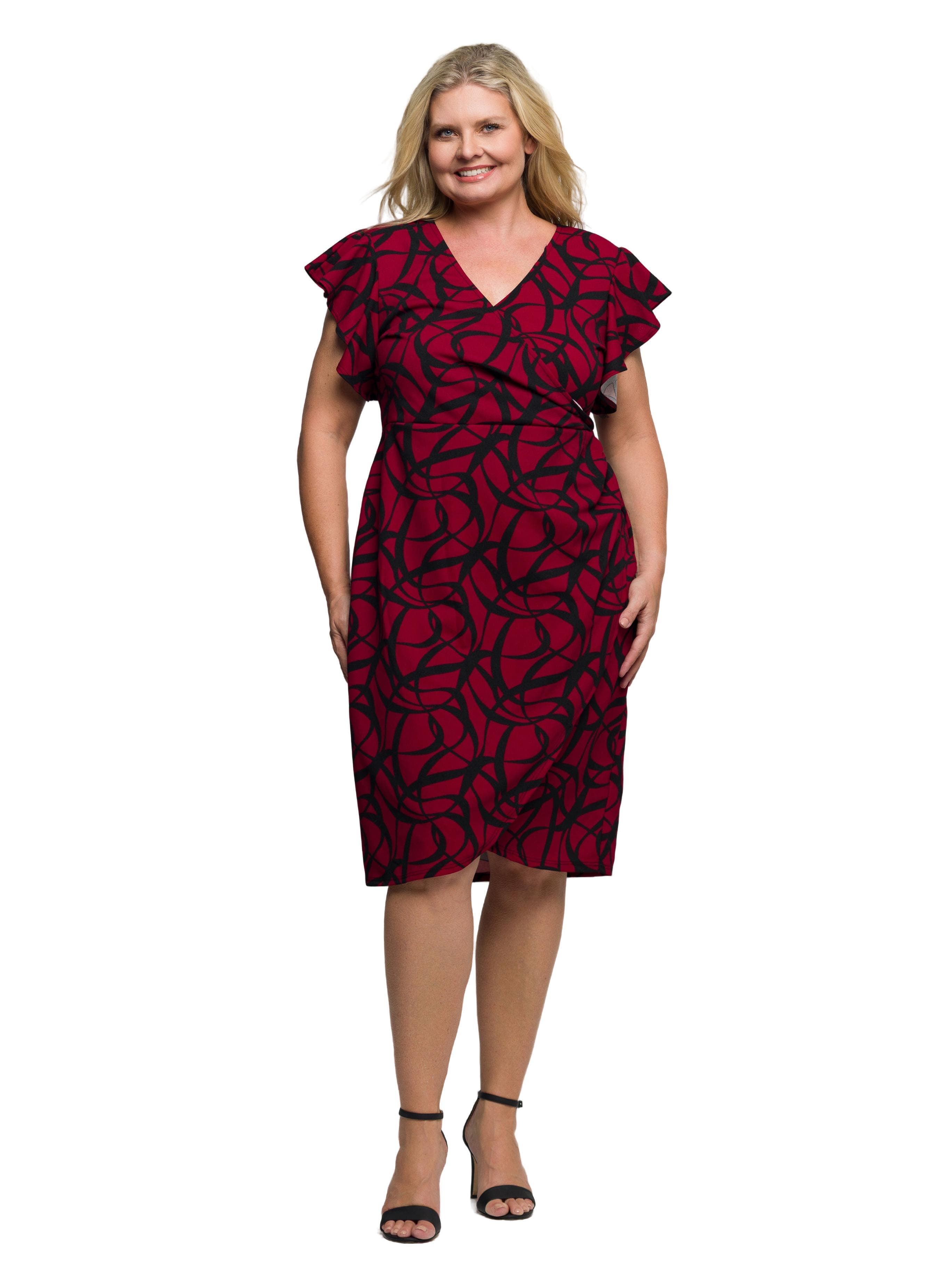 Print Flutter Sleeve Faux Wrap Dress - image 1