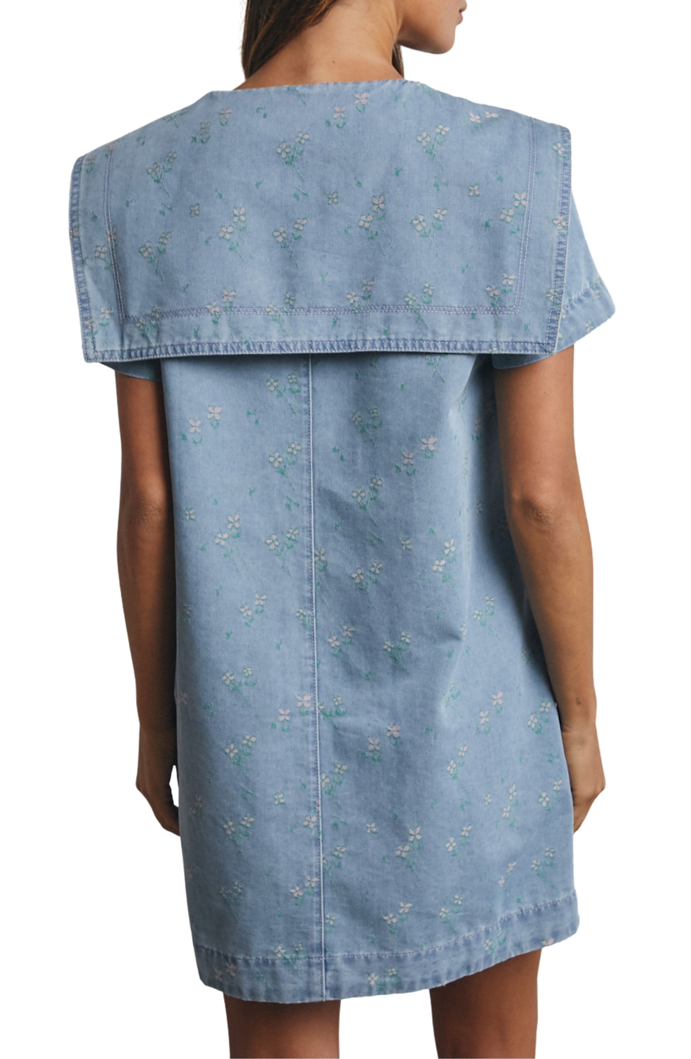 Collared Floral Denim Minidress - image 2