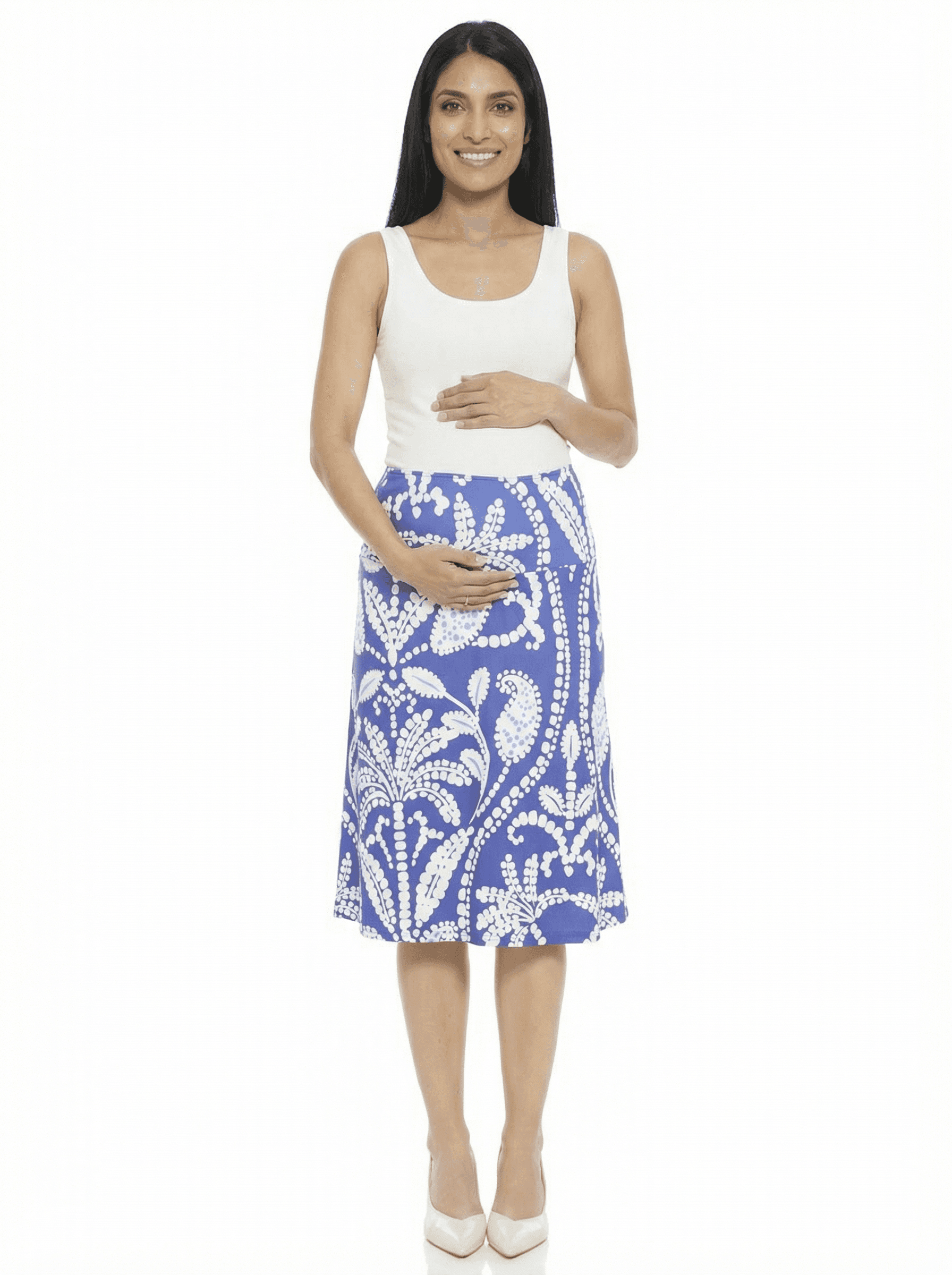 Maternity Paisley Elastic Waist Knee Length A-Line Skirt - image 1