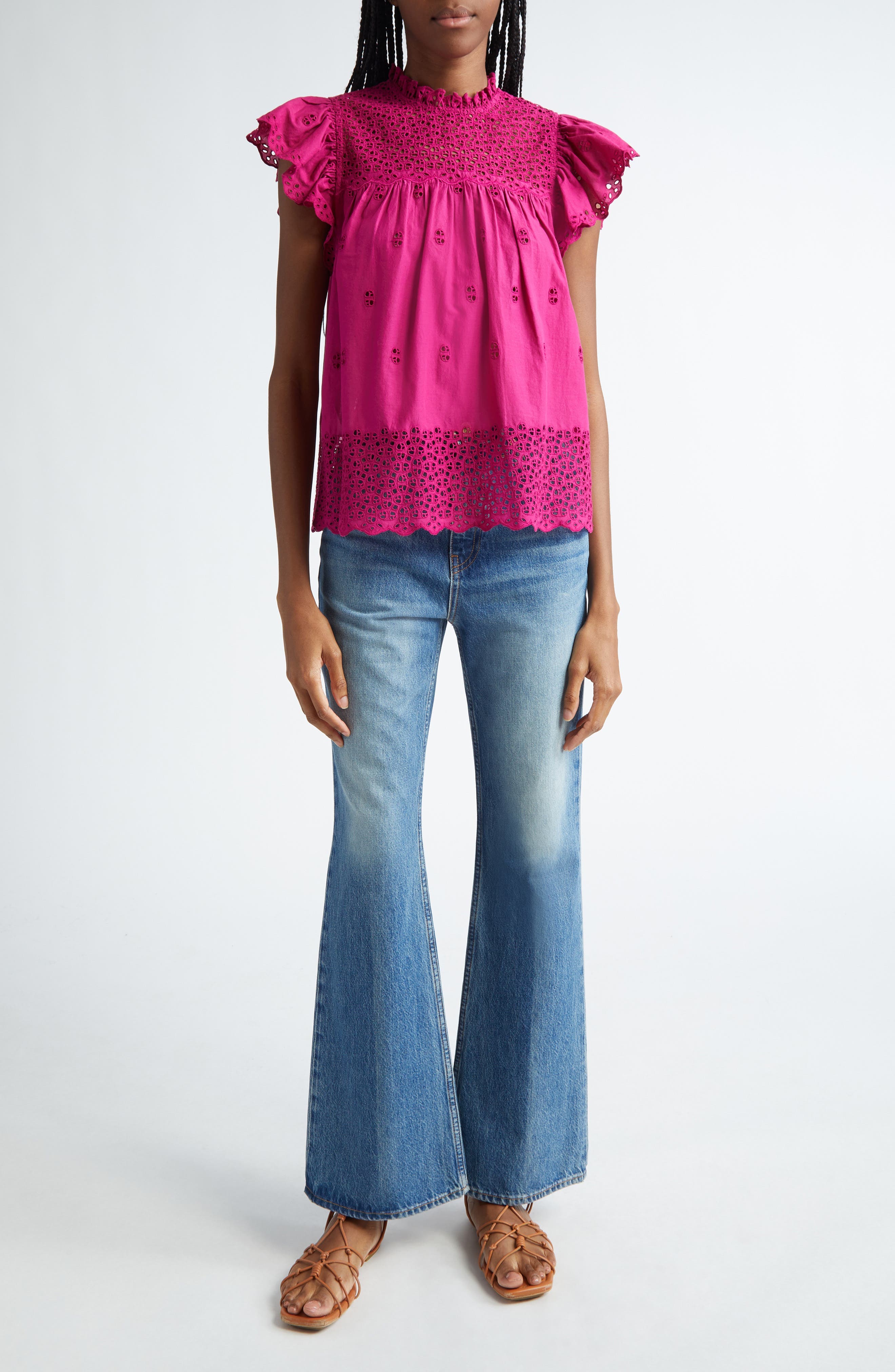 Kassi Eyelet Flutter Sleeve Cotton Top - image 2