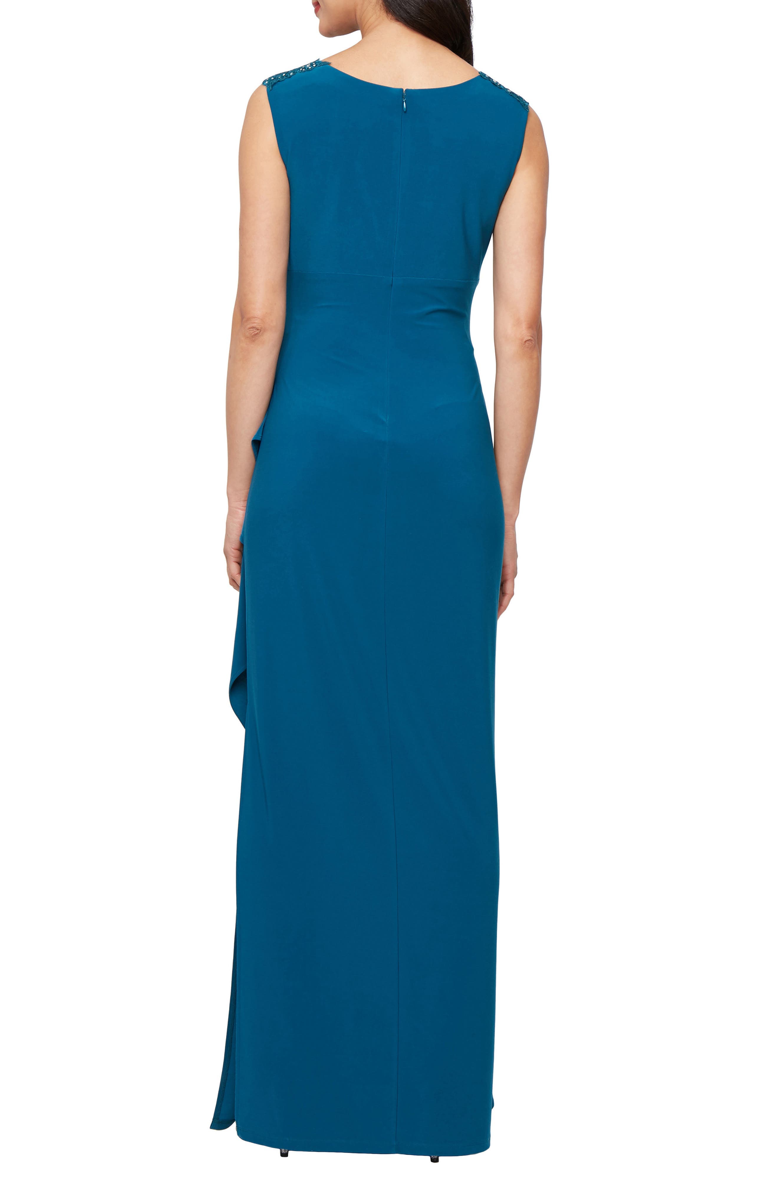 Embellished Side Ruched Jersey Gown - image 2