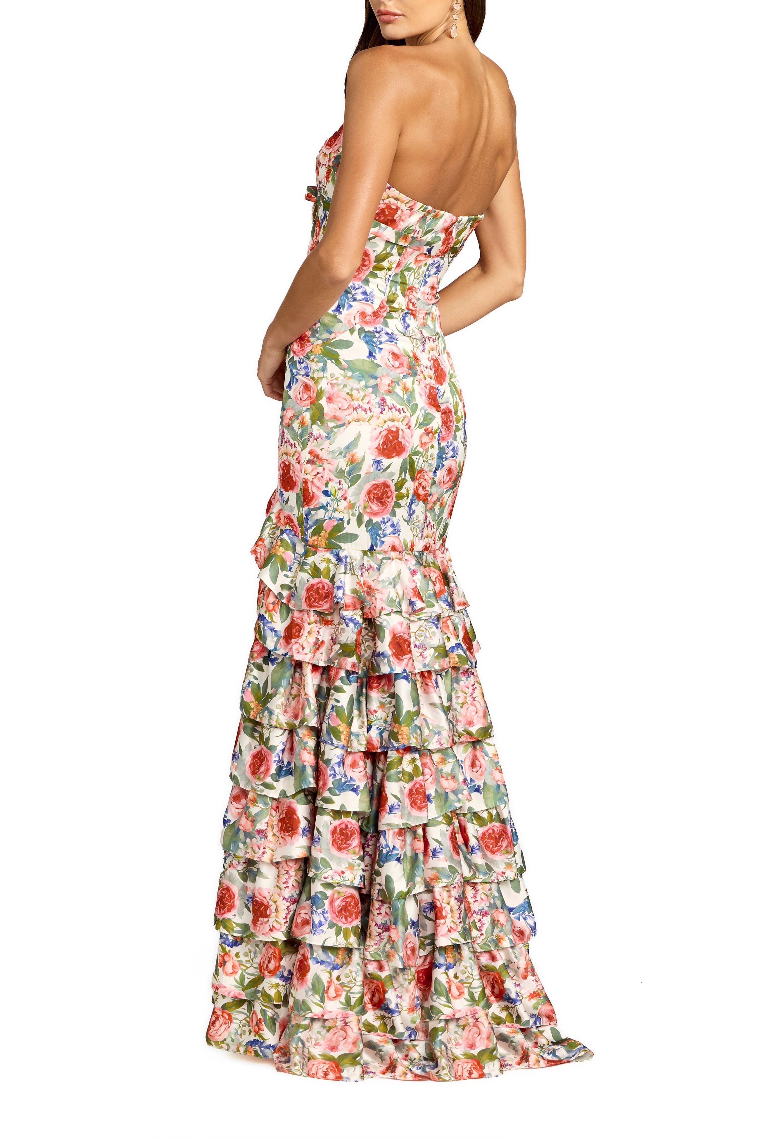 Strapless Floral Charmeuse Ruffle A Line Gown - image 2