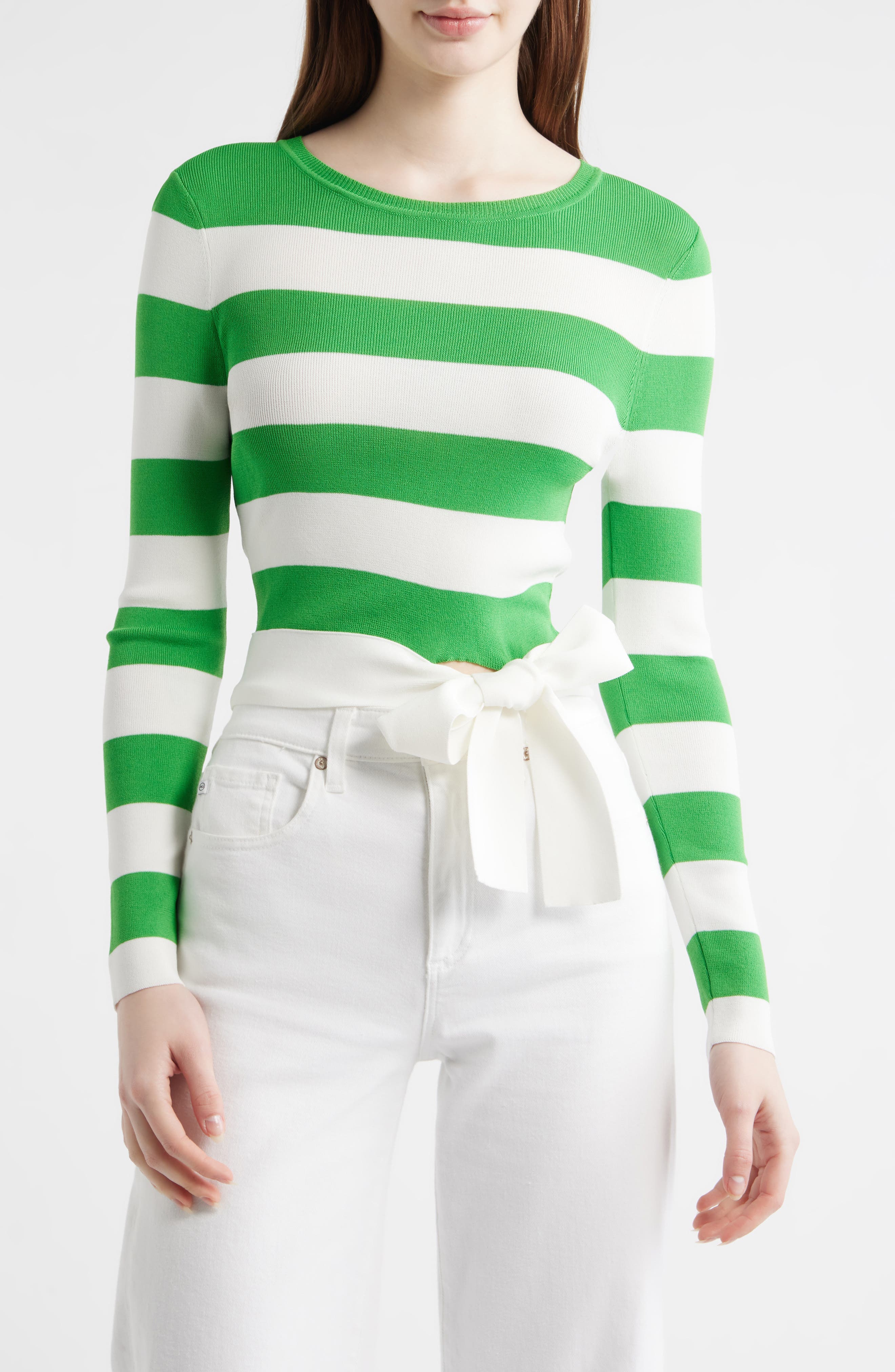 Gia Stripe Tie Side Crop Cotton Blend Top - image 1