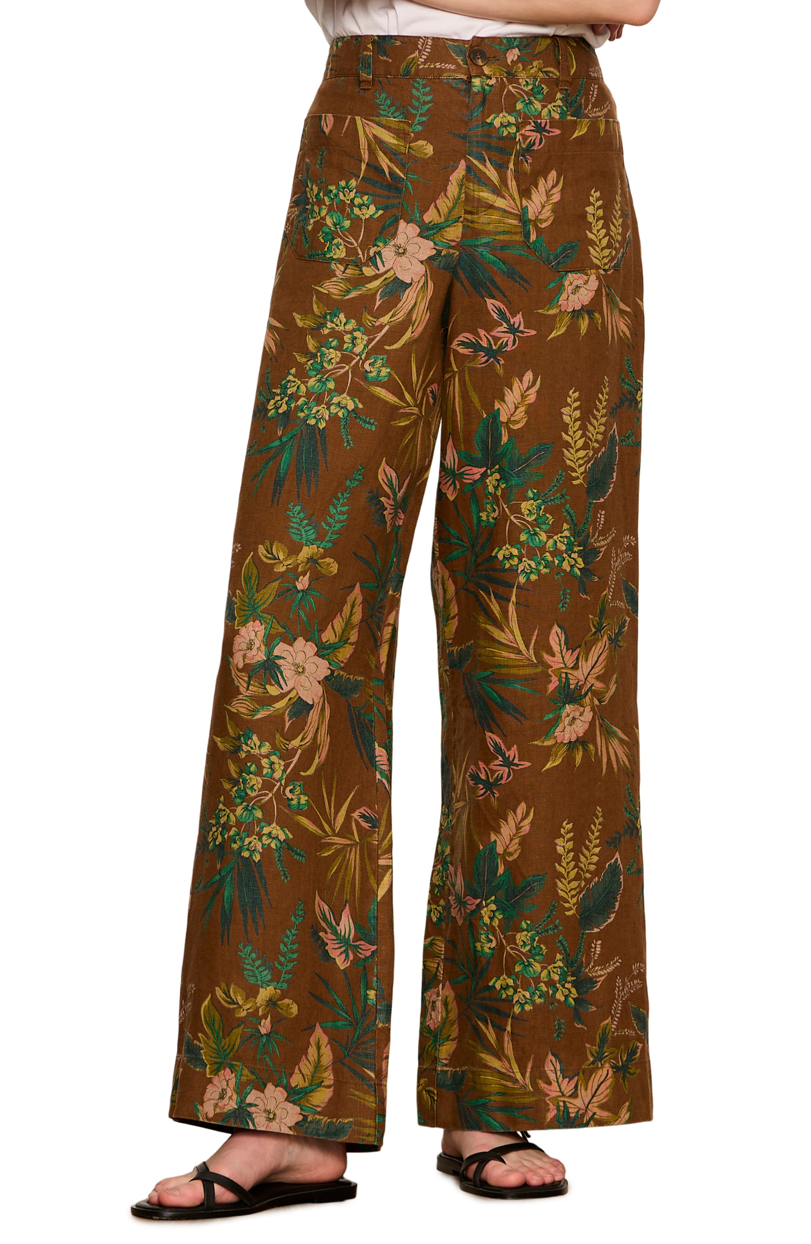 Floral Print Wide Leg Linen Pants - image 1