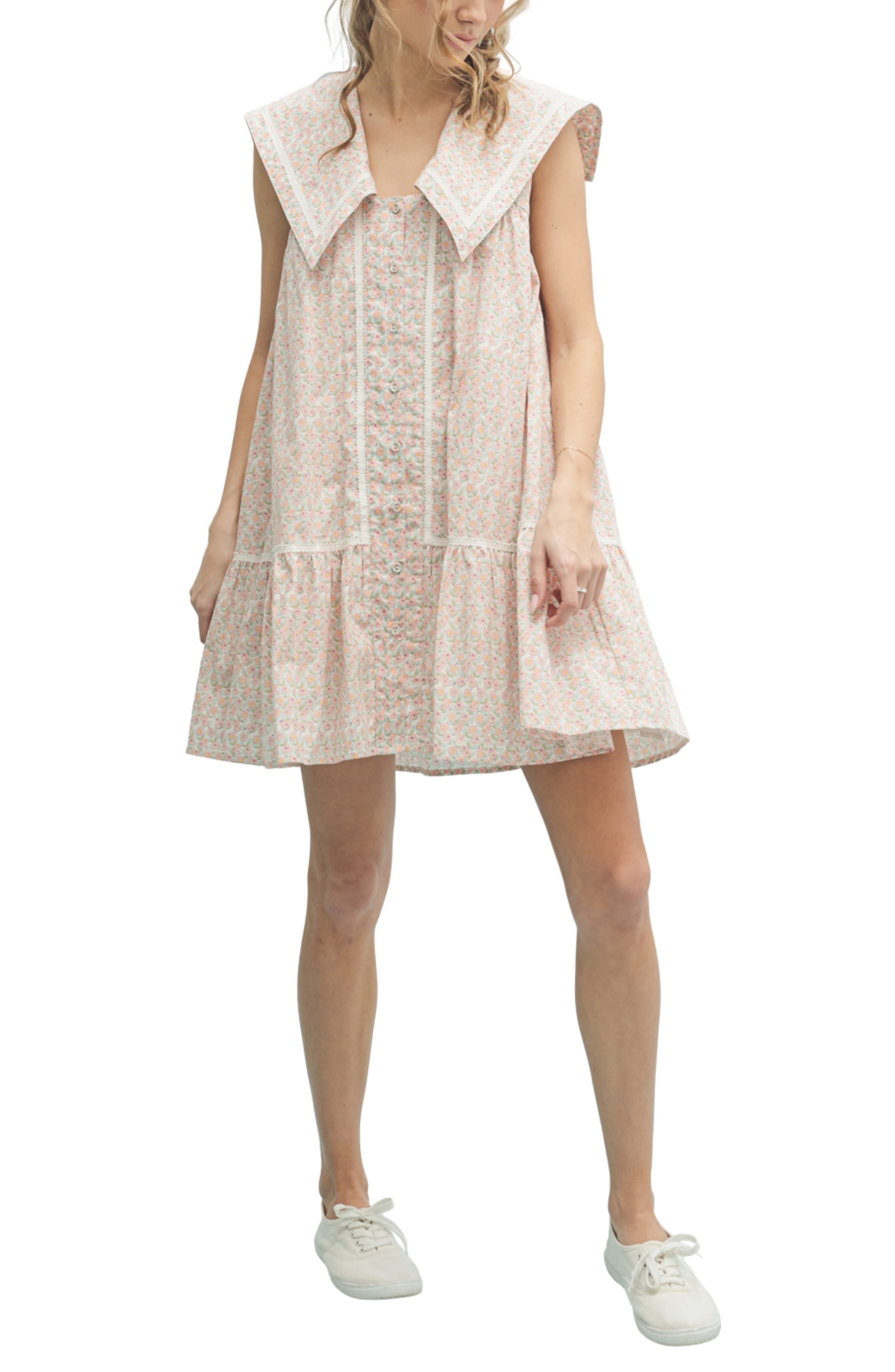 Floral Sailor Collar Minidress - image 1