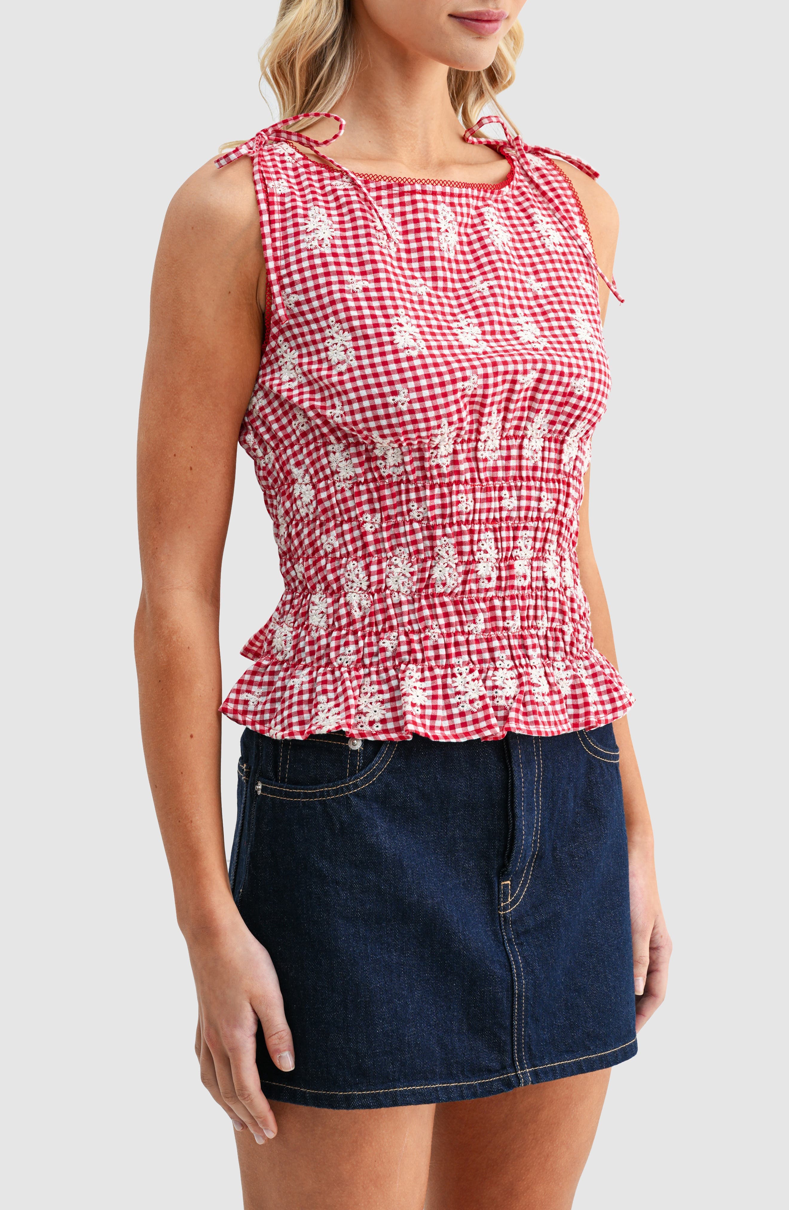 Shoulder Tie Smocked Top - image 3