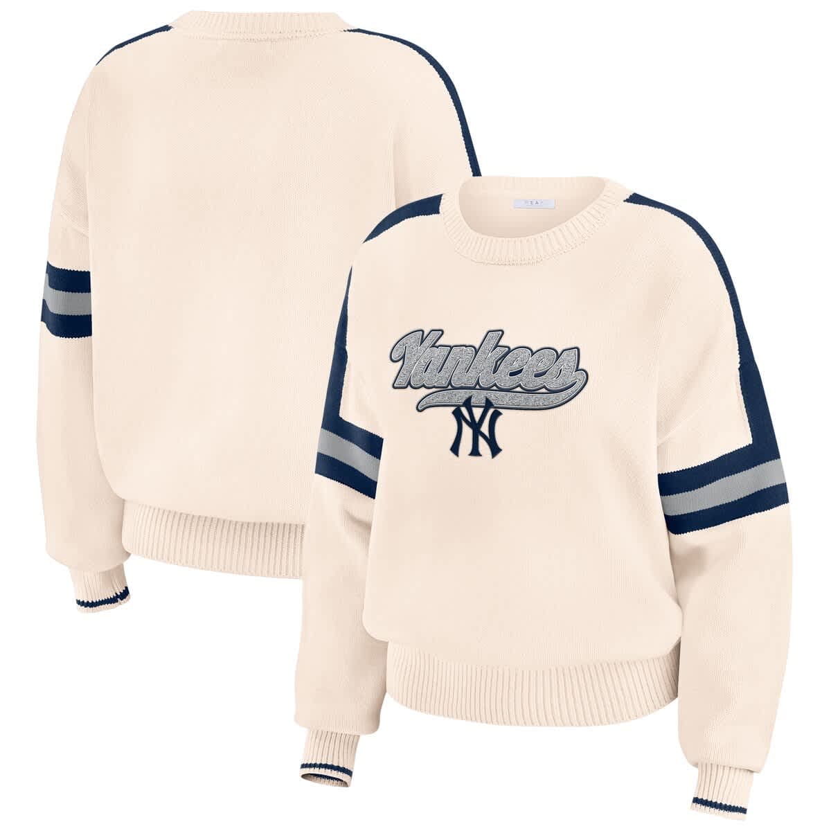 Women's WEAR by Erin Andrews  Cream New York Yankees Stripe Pullover Sweater - image 1