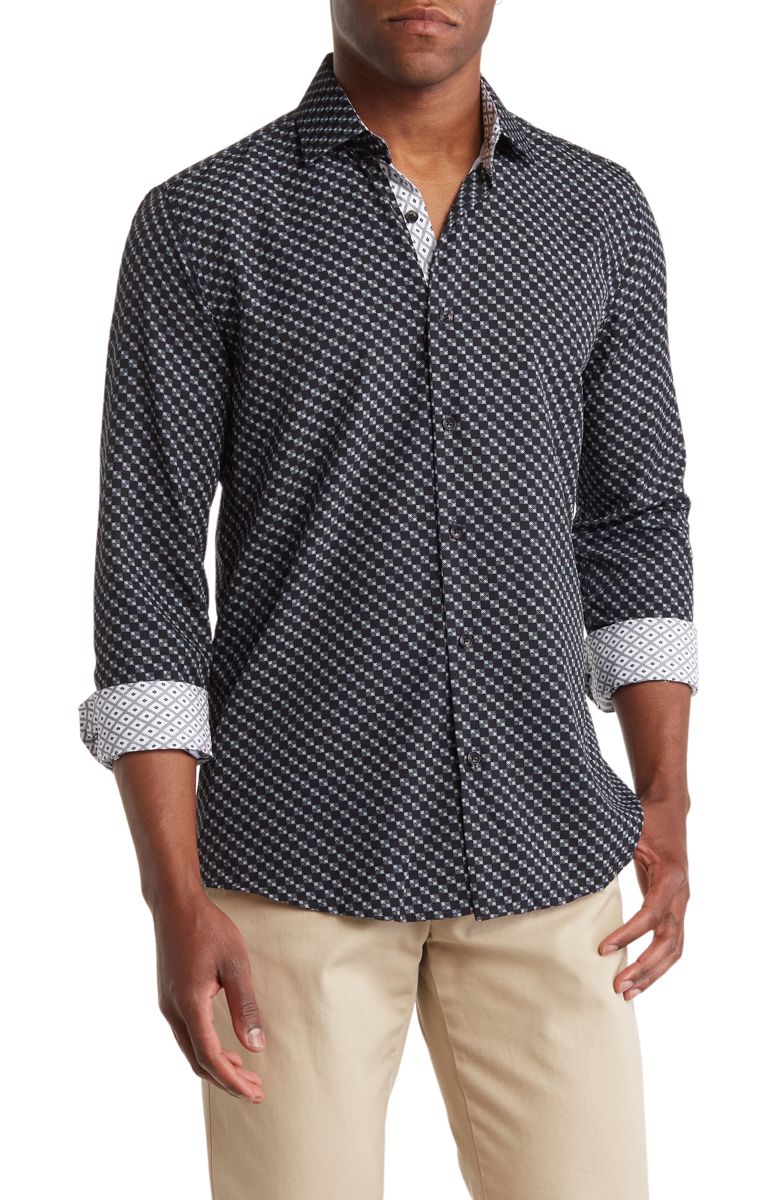 Slim Fit Geometric Print Performance Button-Up Shirt - image 1
