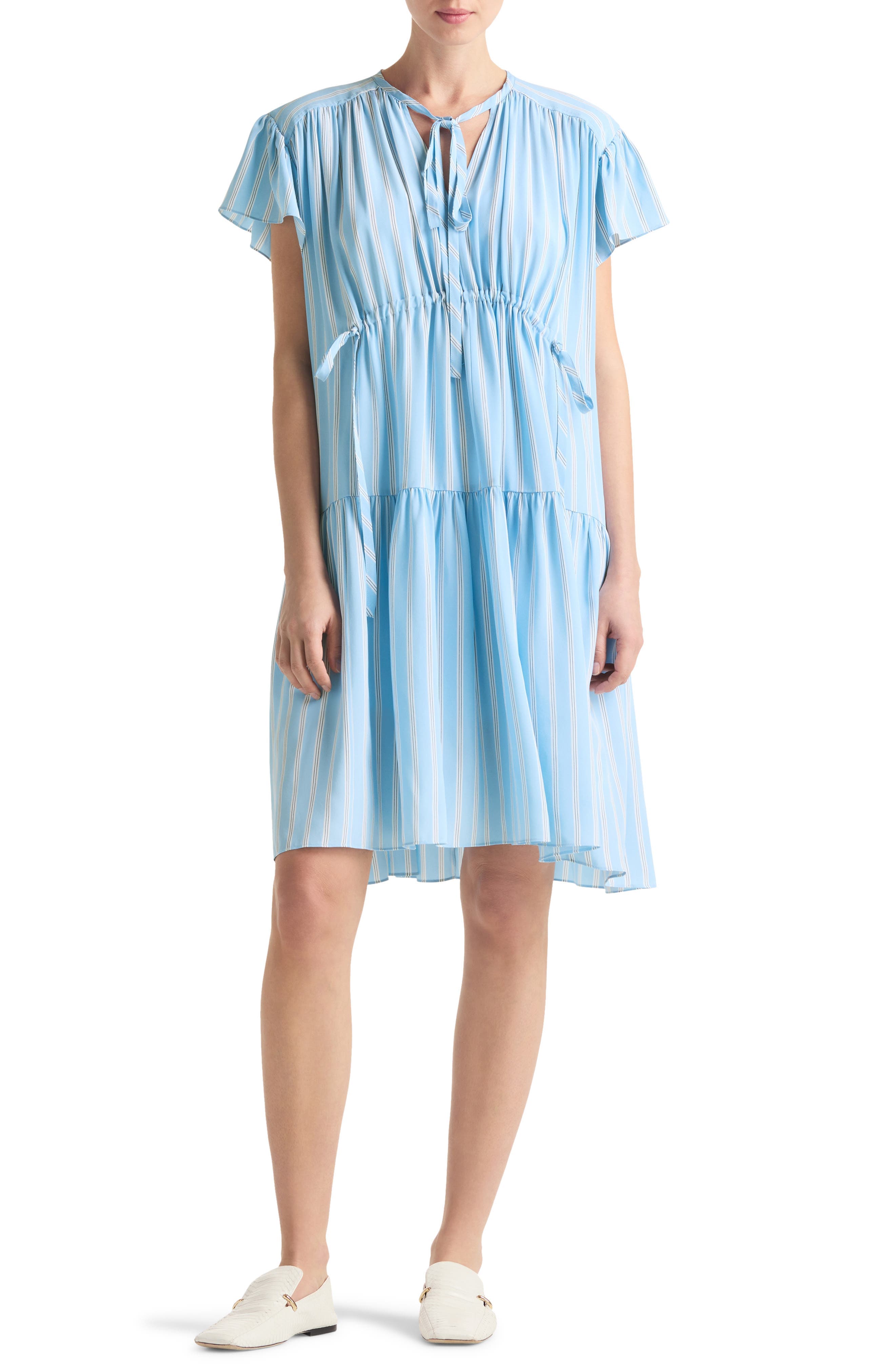Stripe Silk Crepe de Chine Shift Dress - image 1