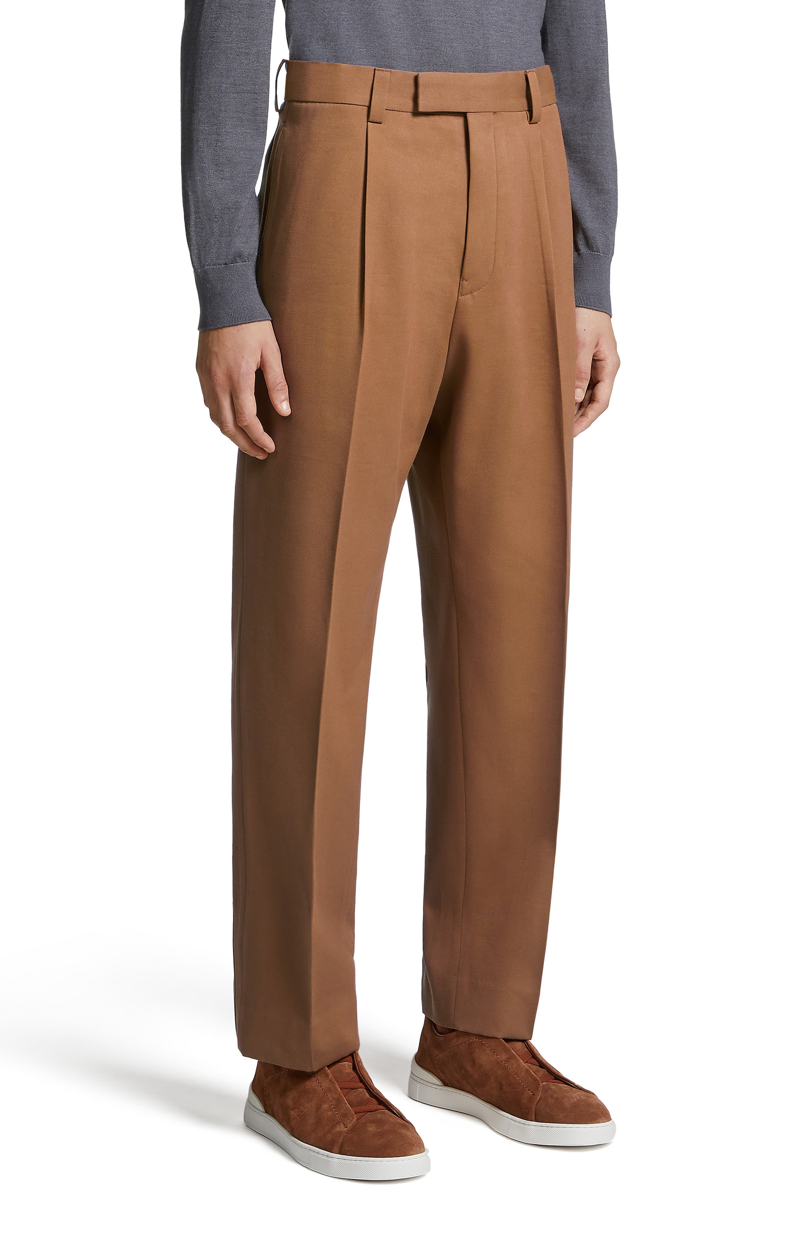 Pleat Front Cotton & Wool Pants - image 1