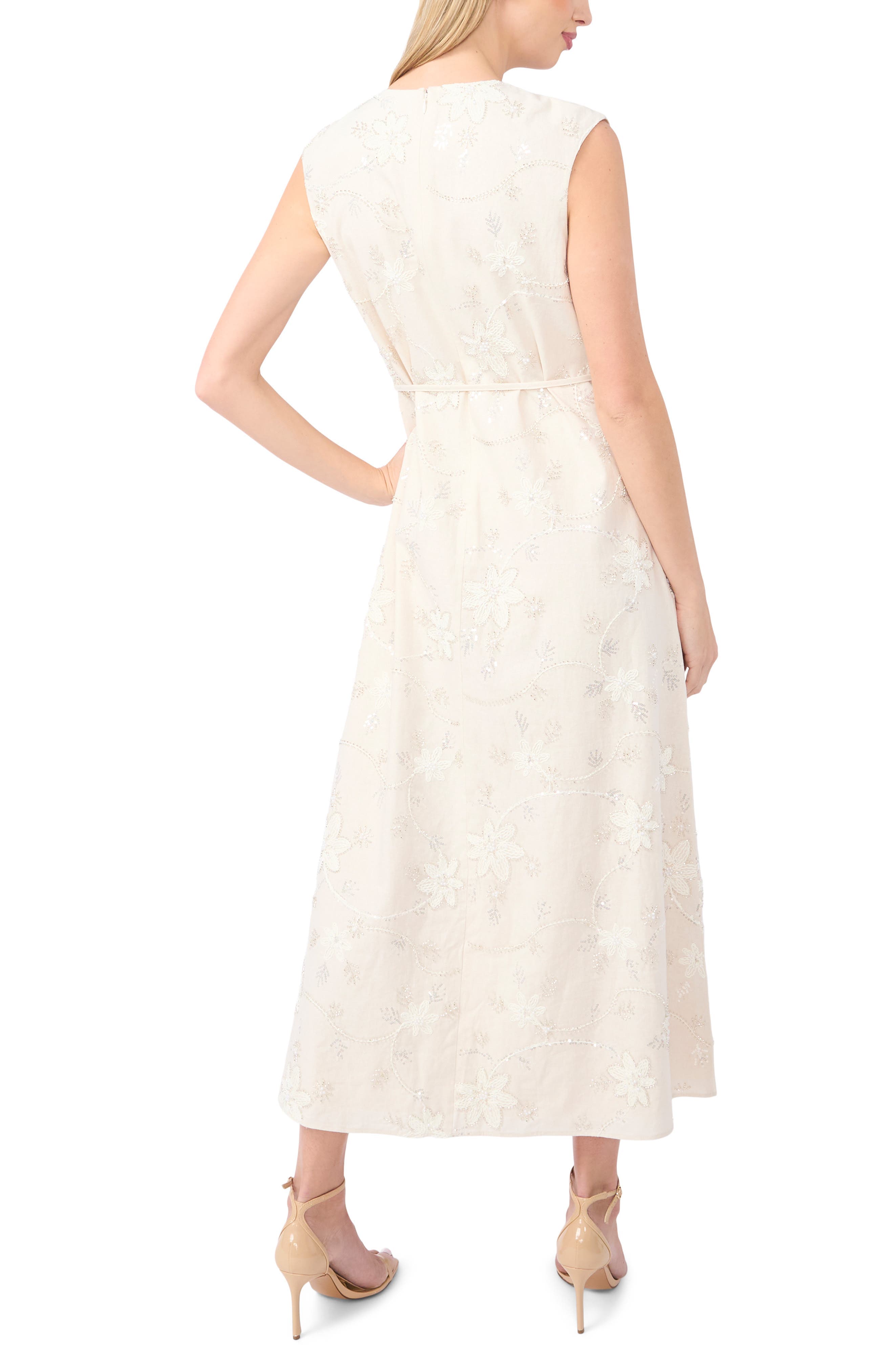 Parker Beaded Floral Embroidered Sleeveless Linen Blend Dress - image 2