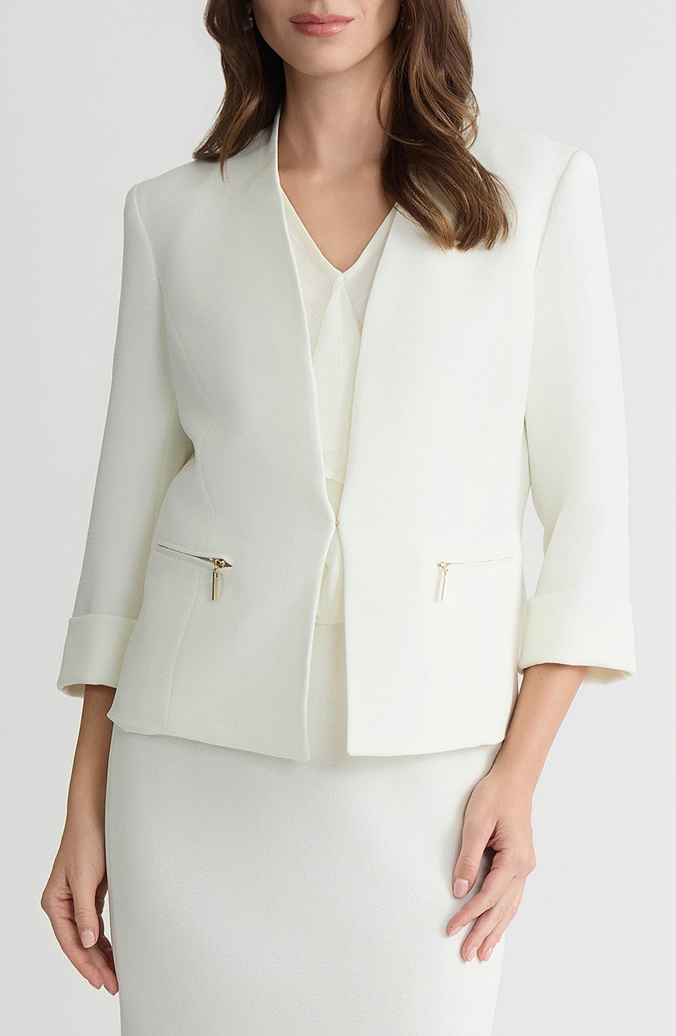 Collarless Zip Pocket Blazer - image 1