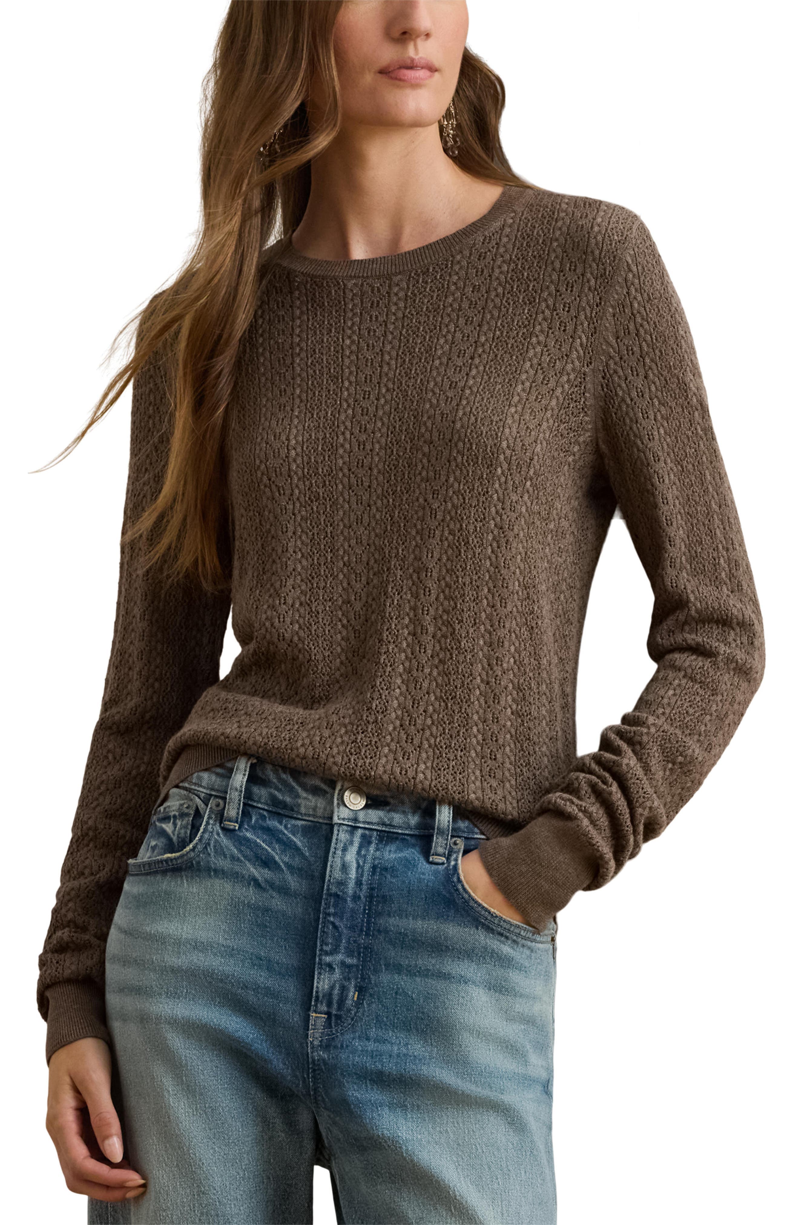 Pointelle Stitch Cotton Blend Sweater - image 1
