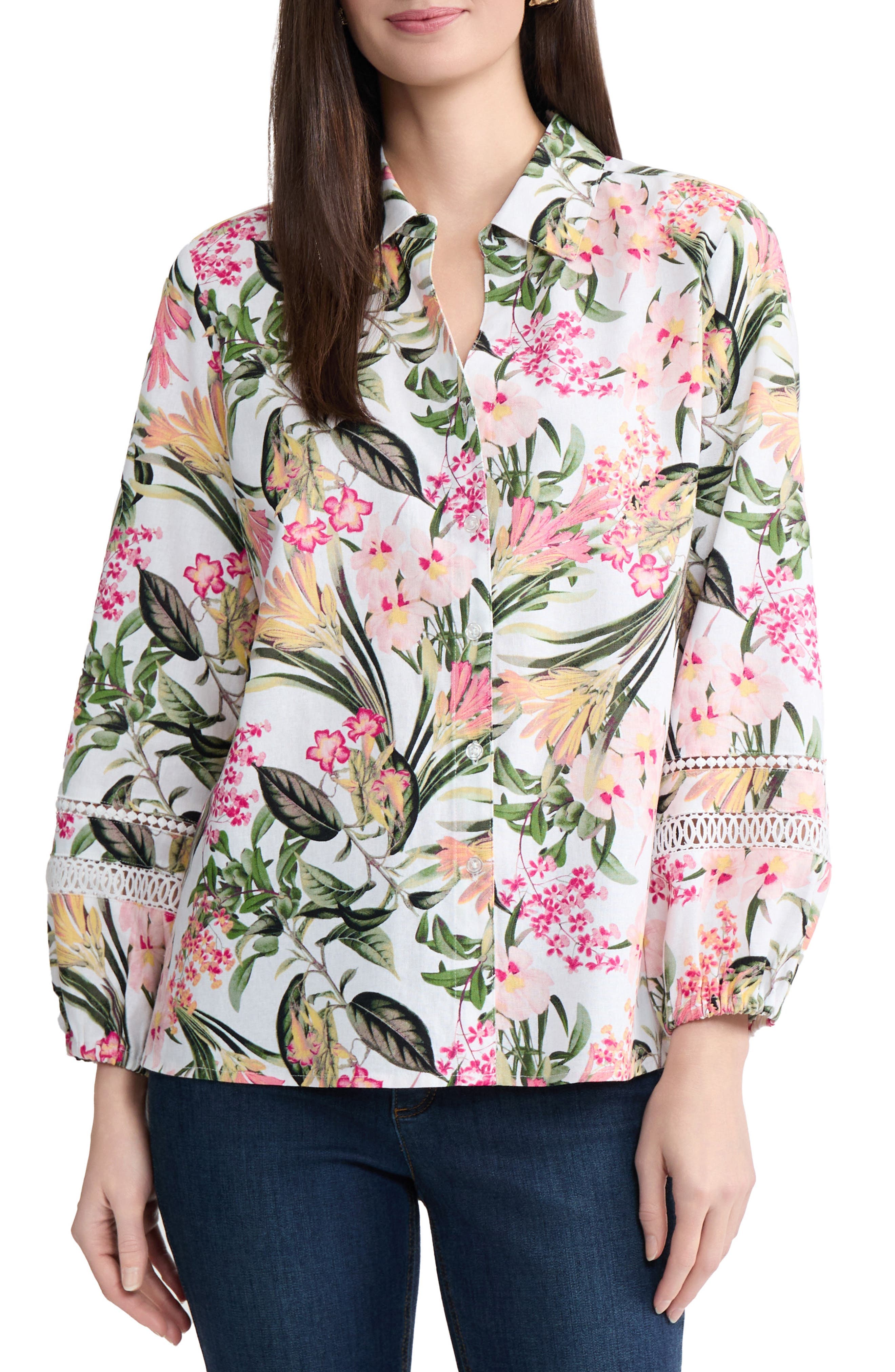Floral Linen Blend Button-Up Shirt - image 1